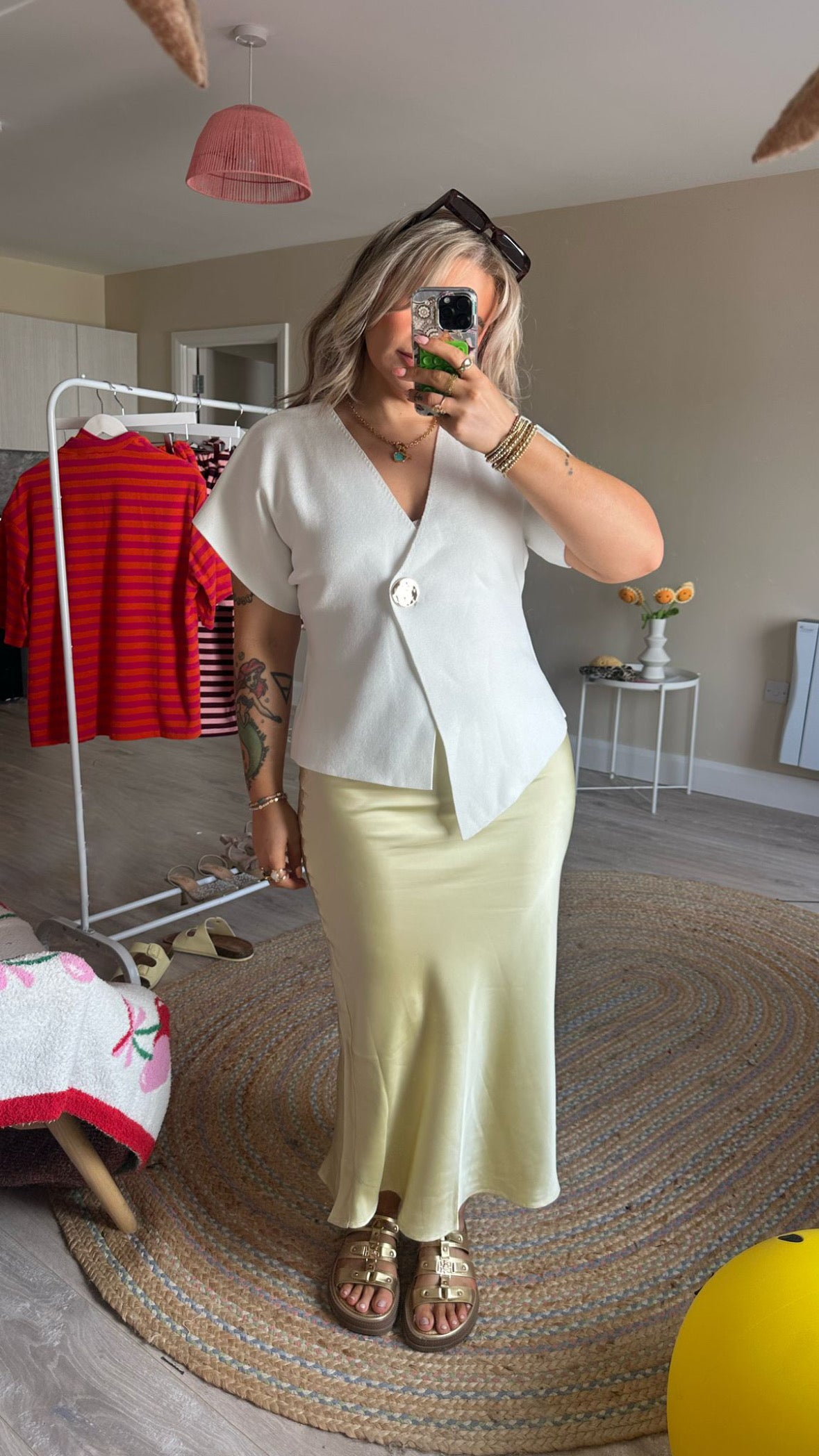 Fine Knit White Button Wrap Top