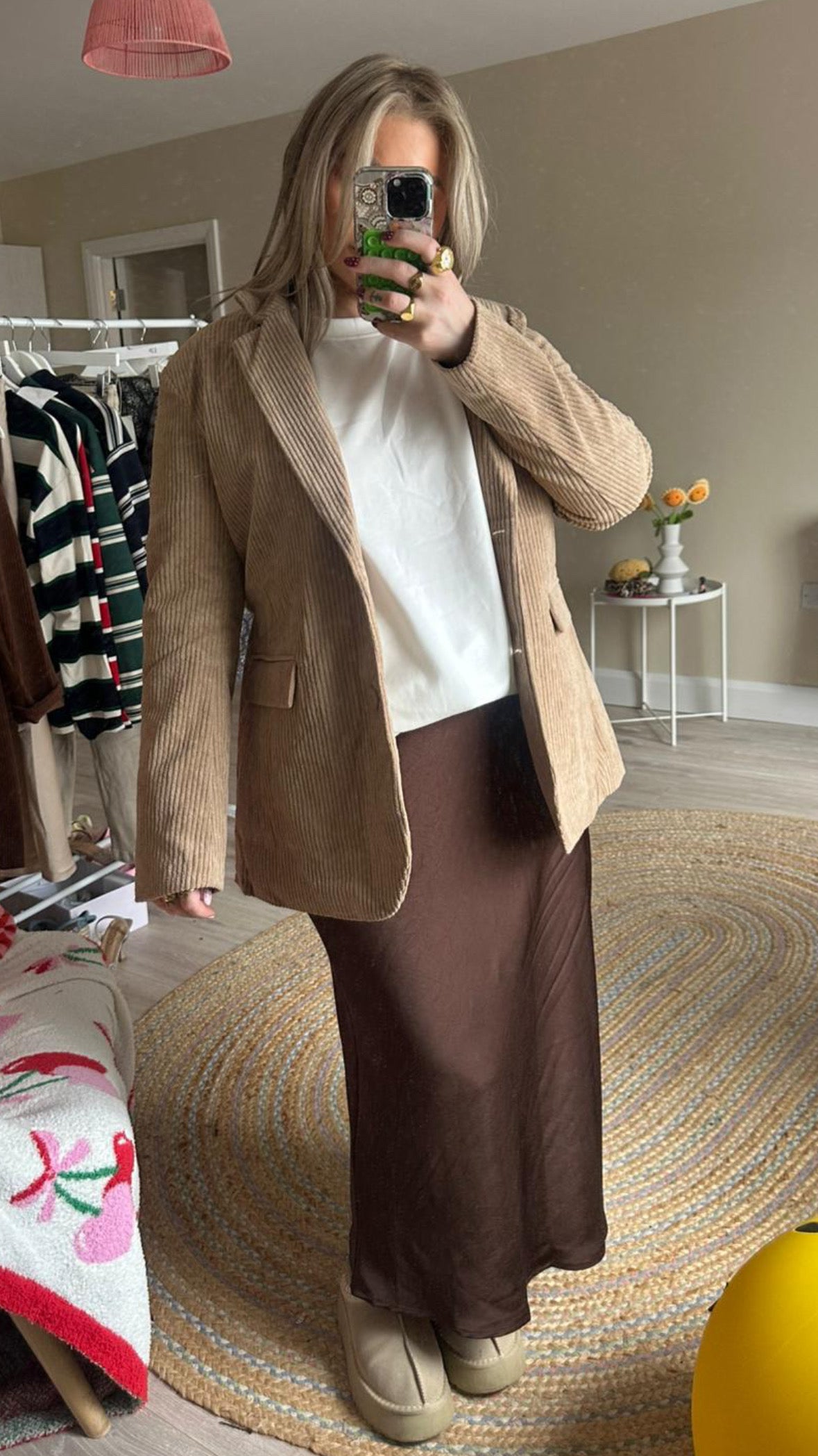 Cord Effect Tie Waist Blazer - Caramel
