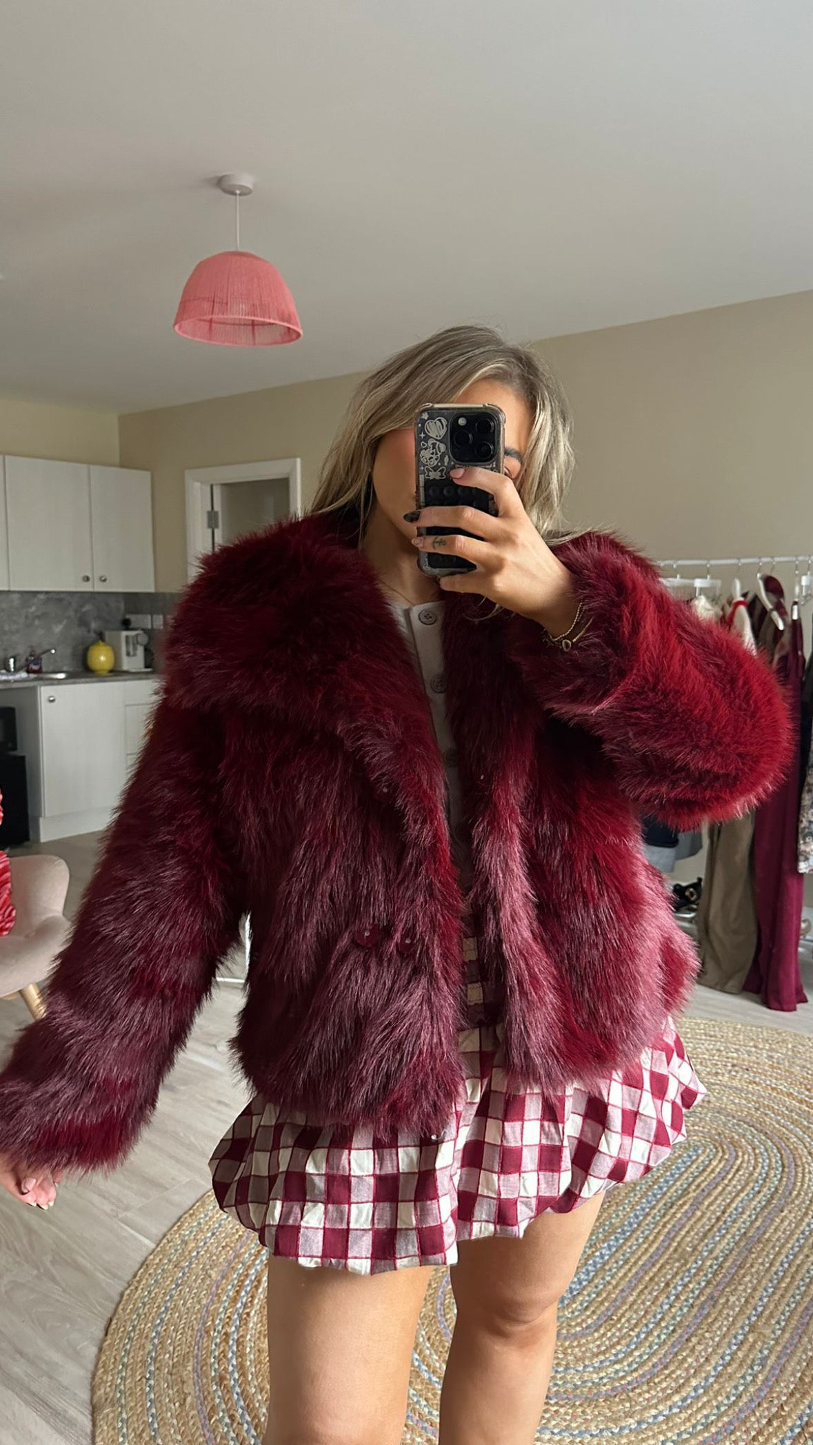 Vintage Style Faux Fur - Burgundy