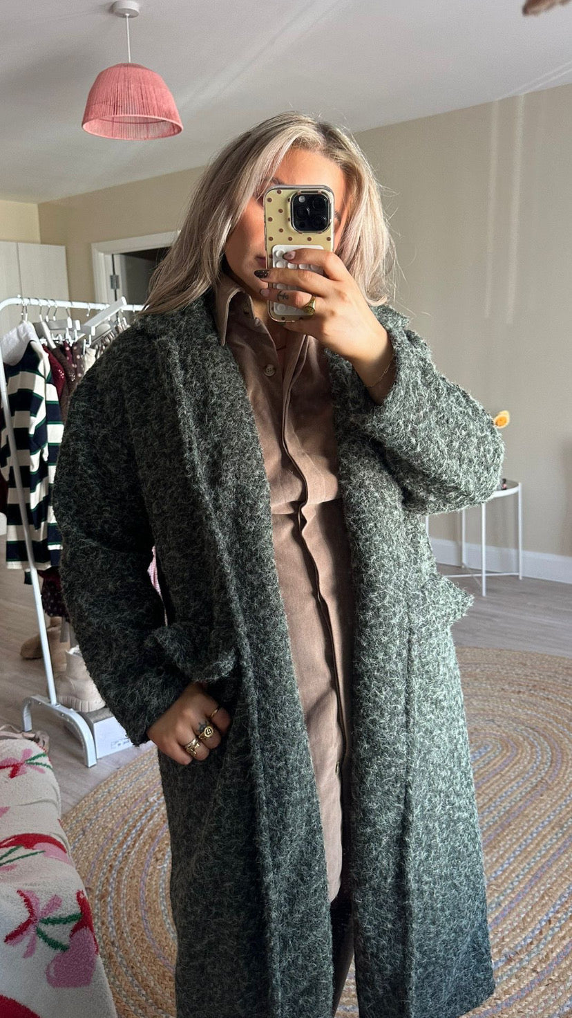 Khaki Textured Longline Coat