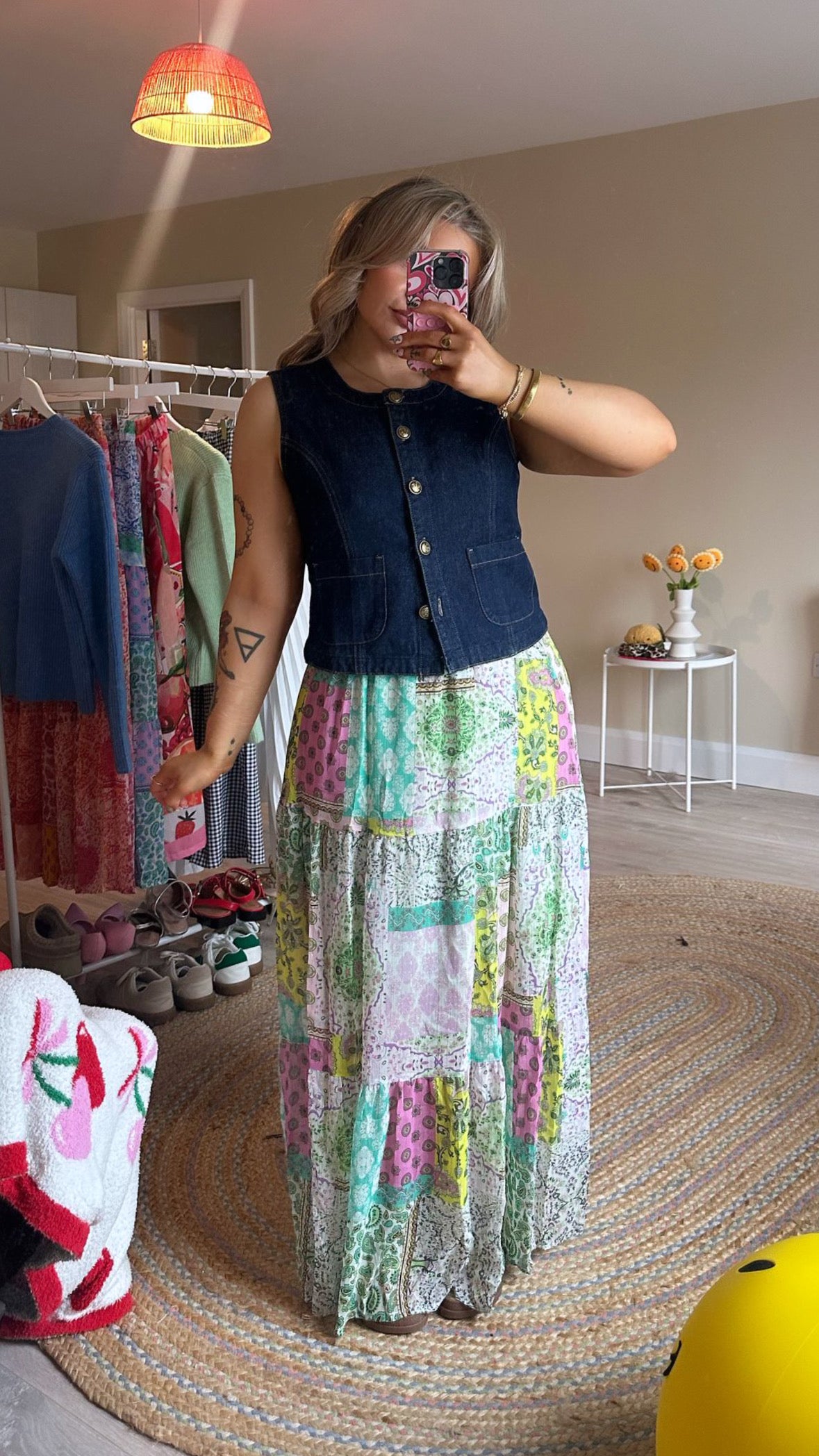 Patchwork Maxi Skirt - Green