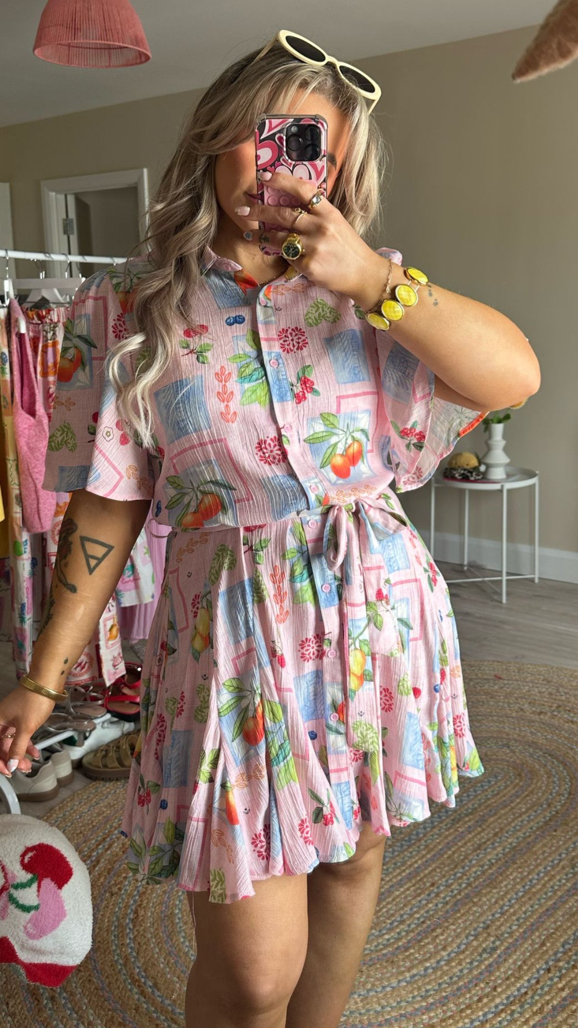 Fruit Print Shirt Dress