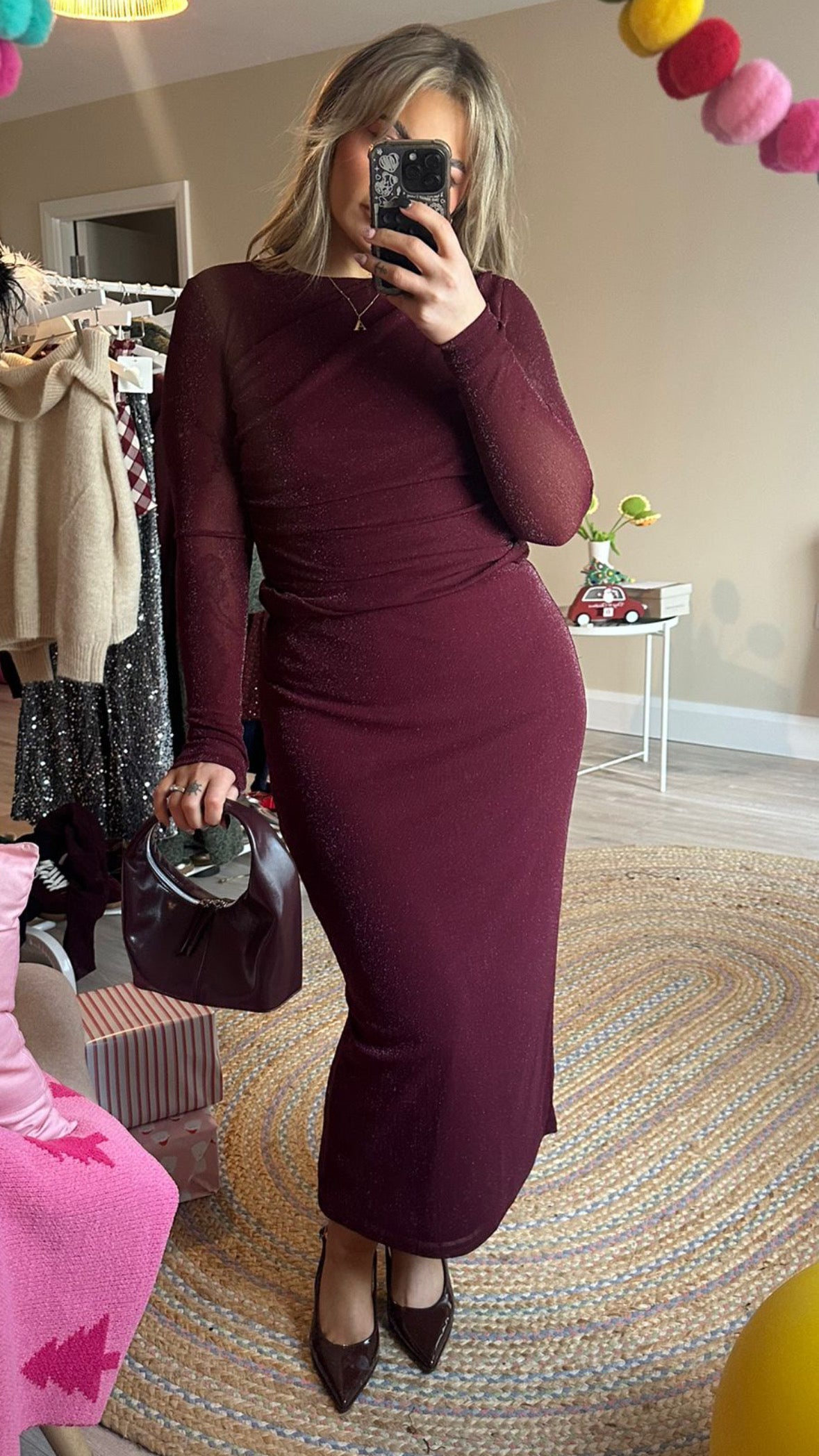 Burgundy Lurex Two Piece Set