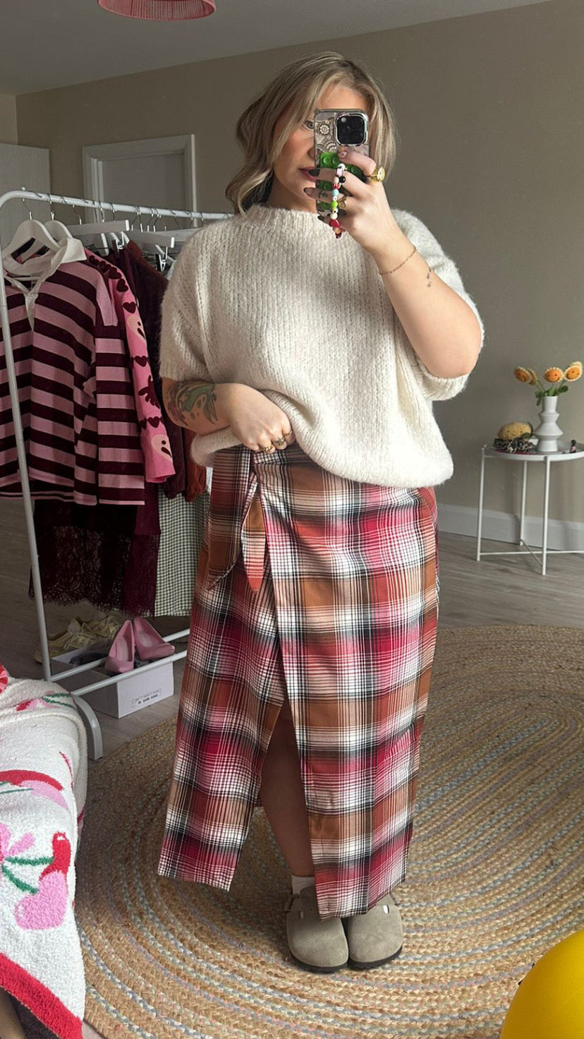 Plaid Wrap Midi Skirt