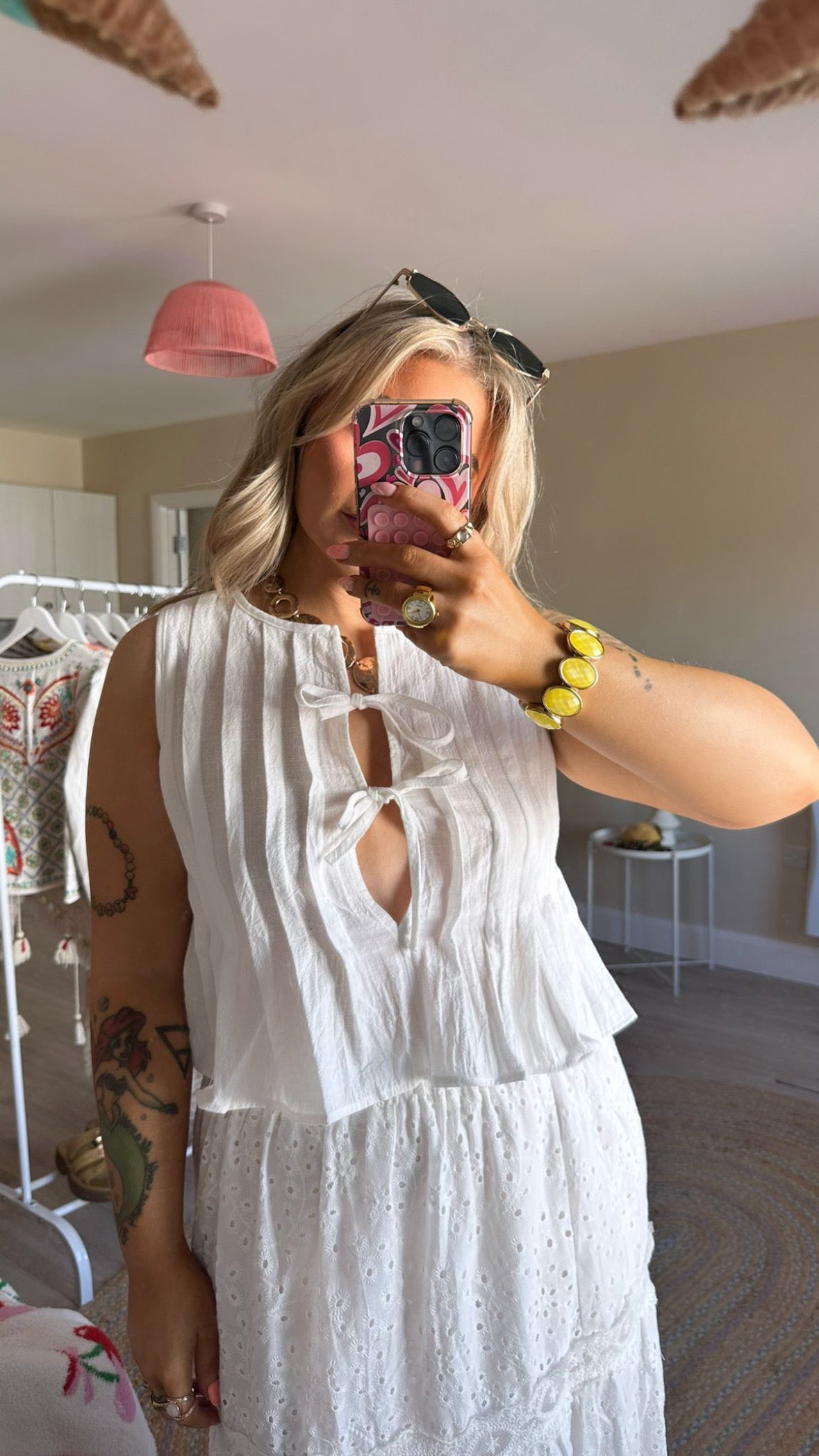 Sleeveless Tie Front Cropped Blouse - White