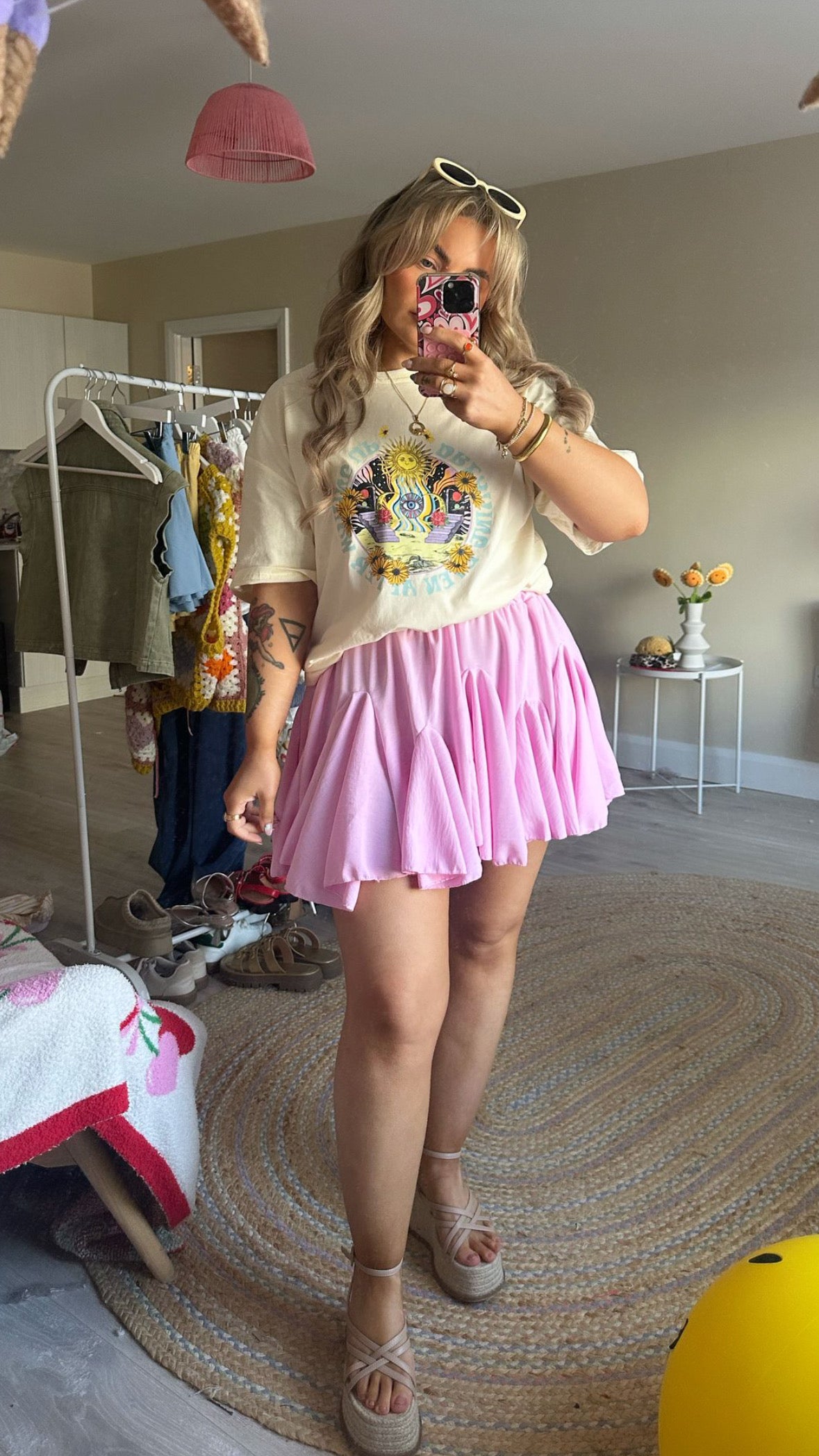 Flared Mini Skirt -Pink