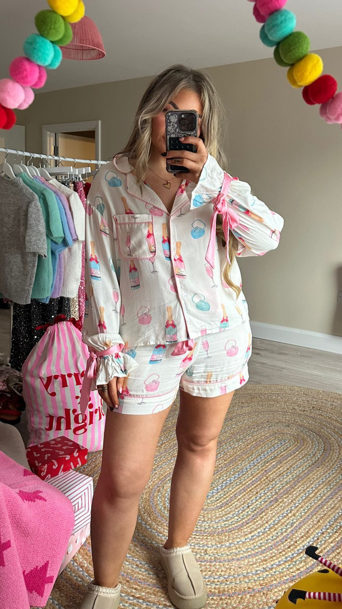 Champagne and Diamond Ring Bow Tie Short Pyjamas