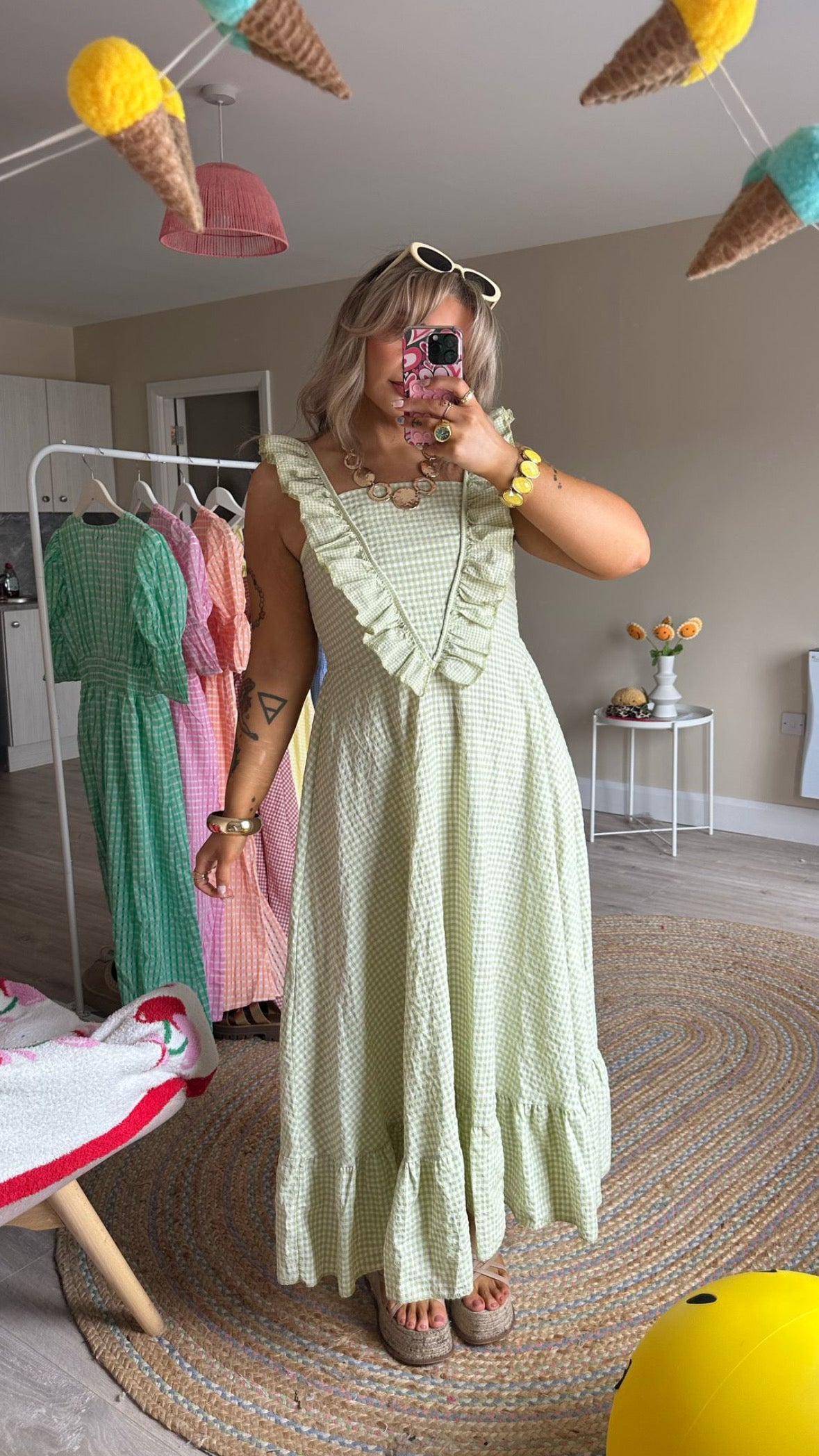 Ruffle Shoulder Midaxi Dress - Green
