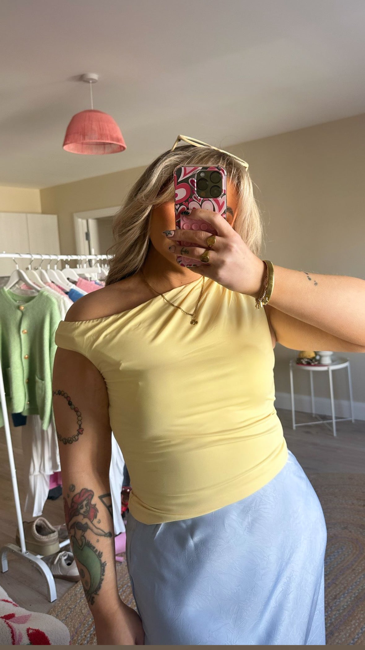 Asymmetric Neckline Yellow Top