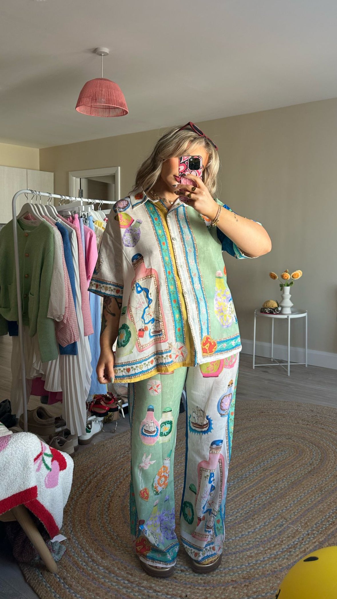 Bohemian Print Blouse And Wide Leg Trouser Set