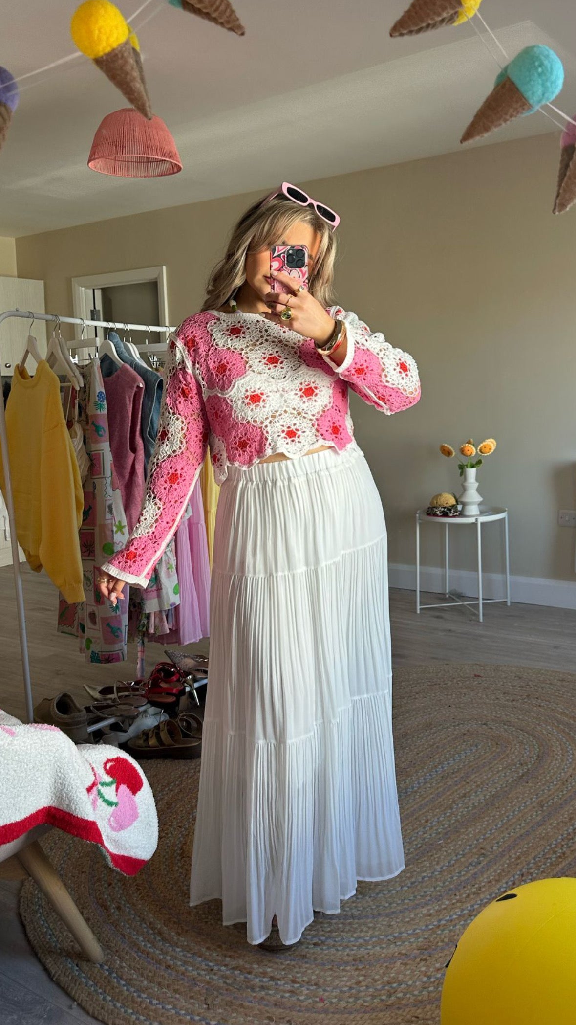Pink and Red Crochet Jumper