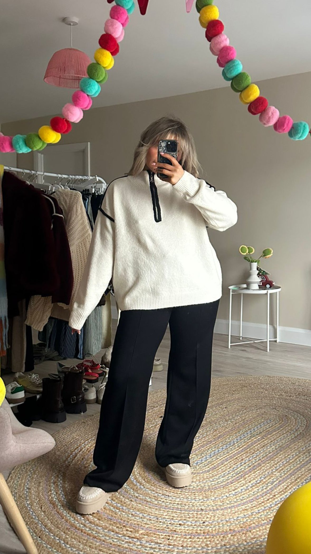 Beige Knitted Half Zip