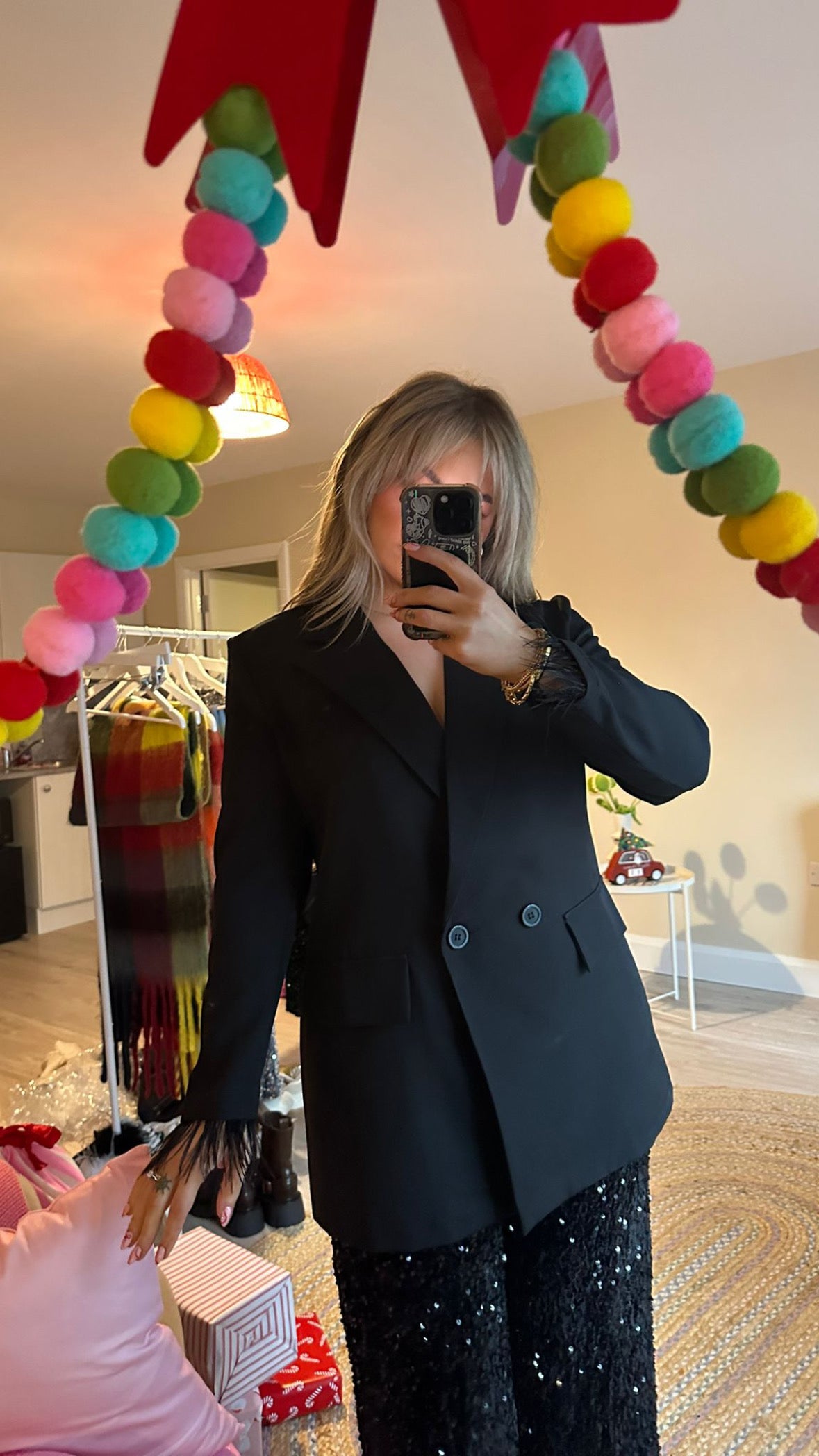 Black Sequin Velvet Base Wide Leg Flares