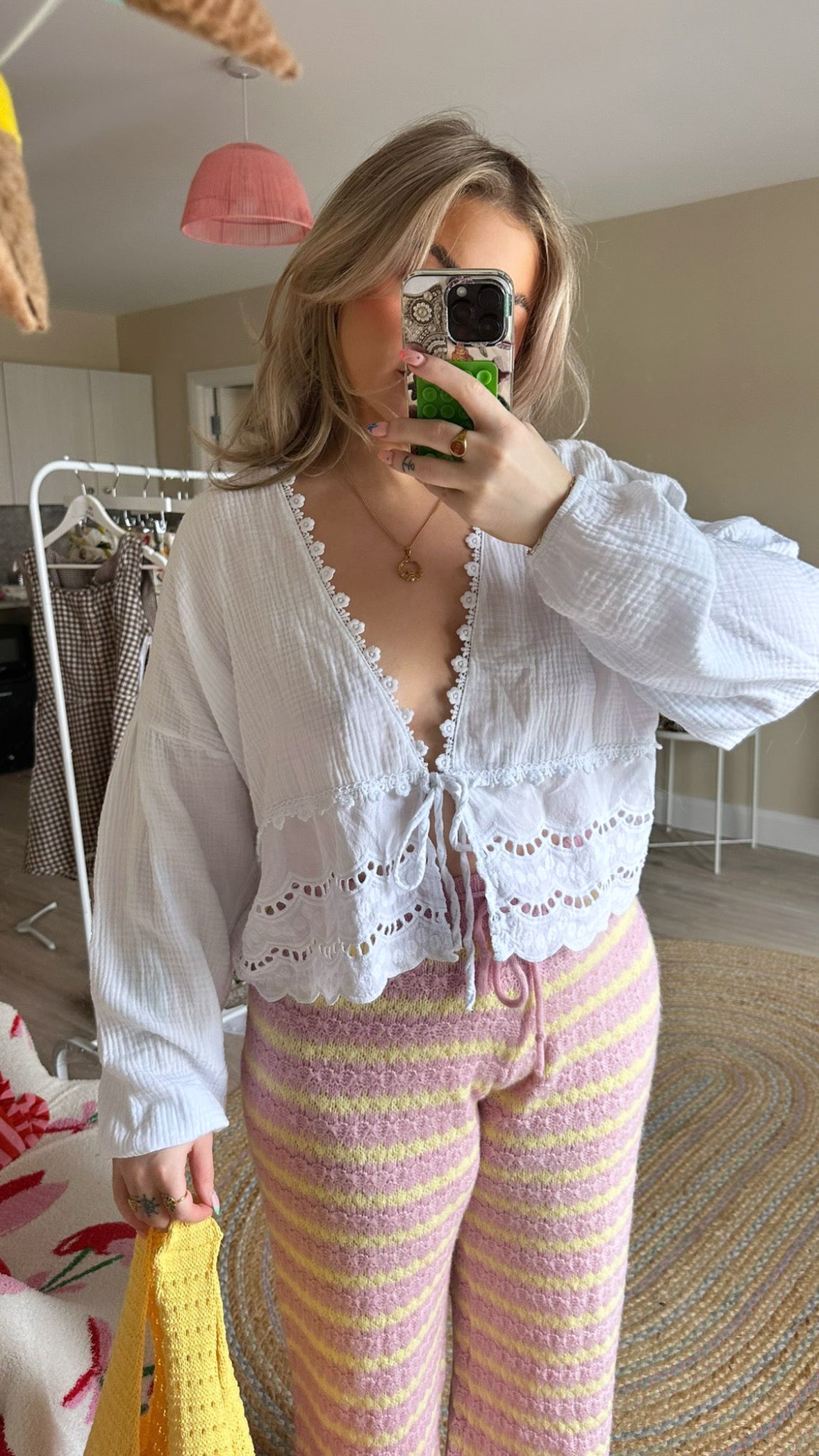 Cheesecloth Tie Front Blouse - White