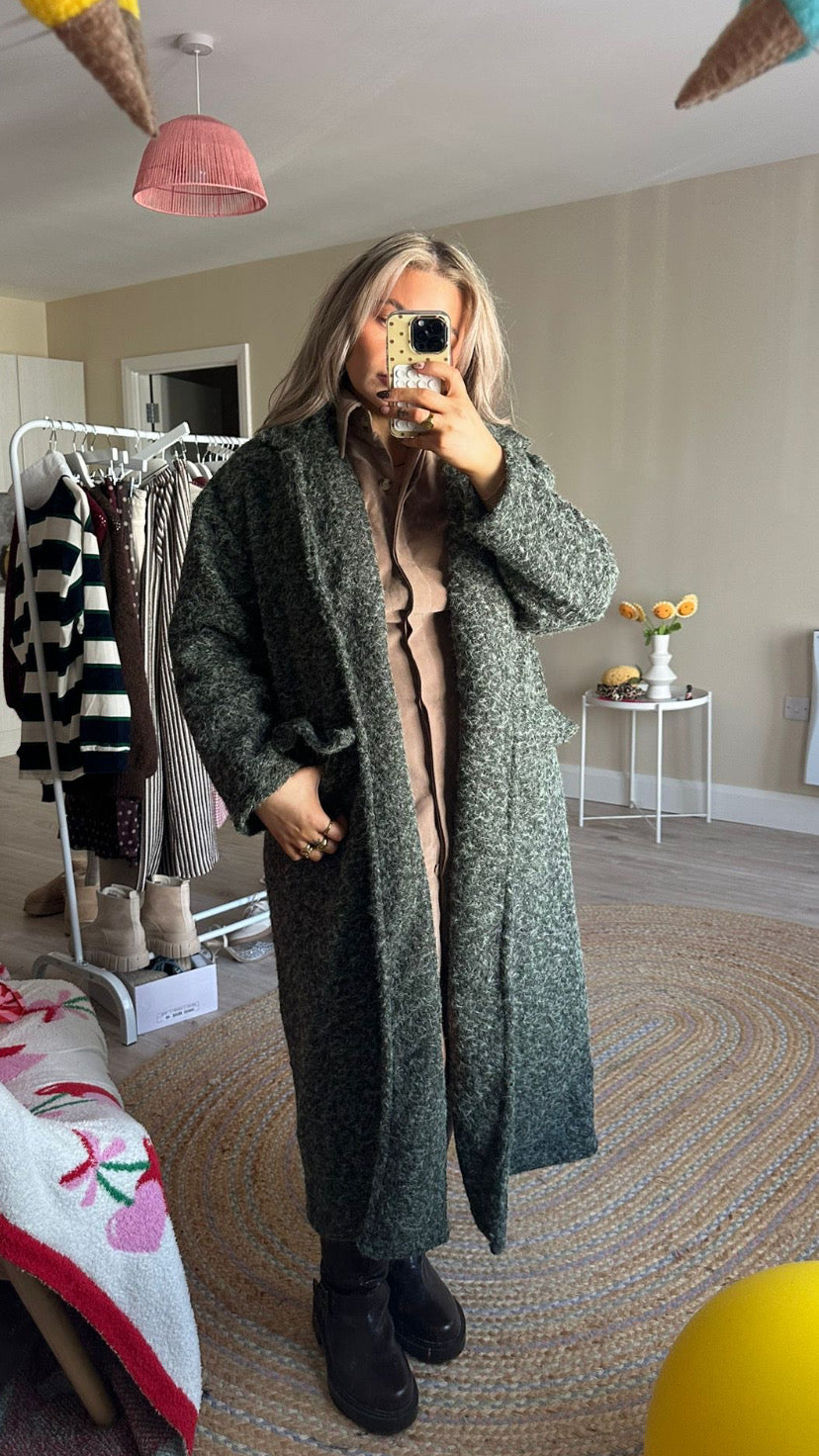 Khaki Textured Longline Coat