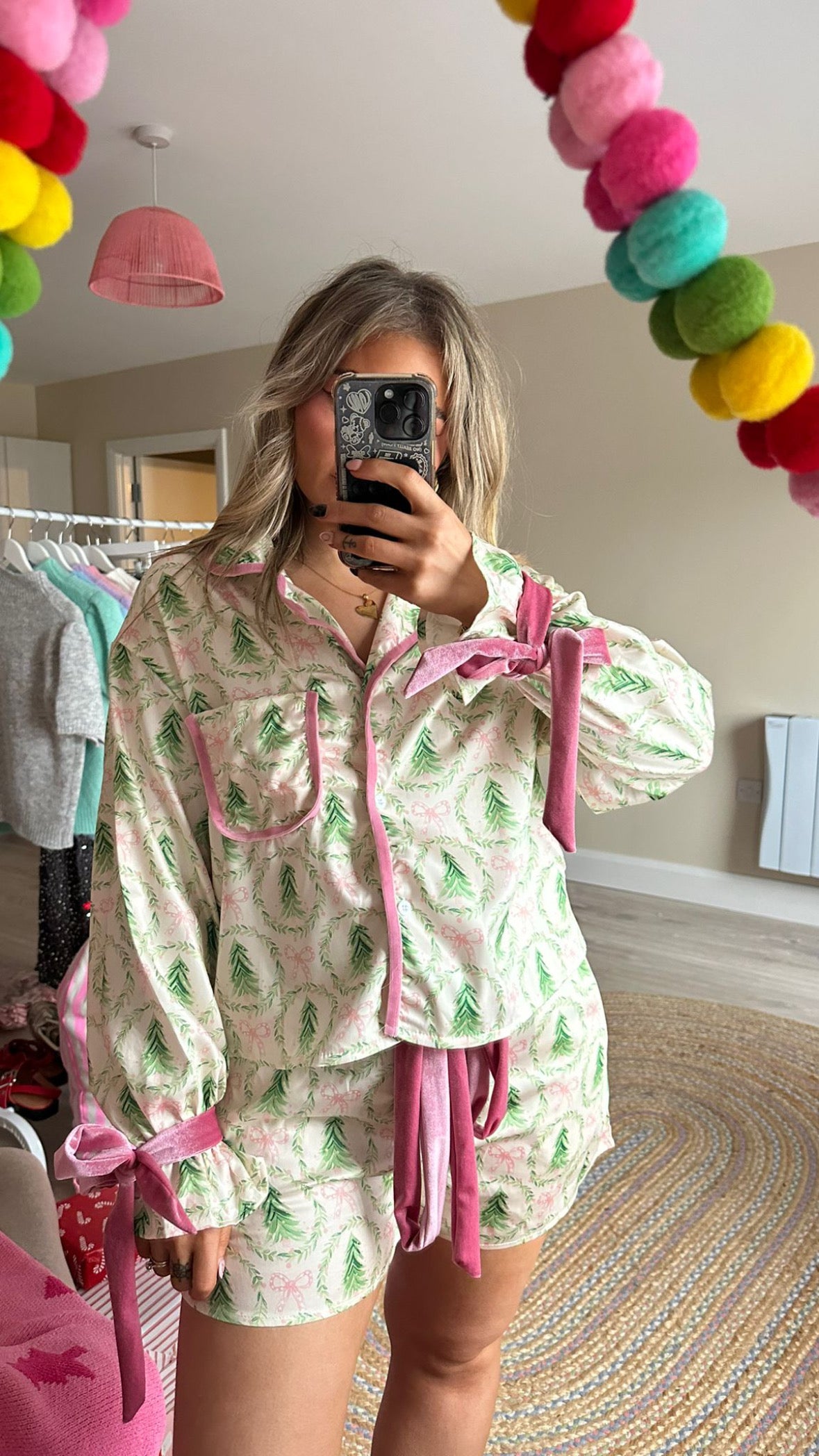 Satin and Velvet Bow Short Pyjamas