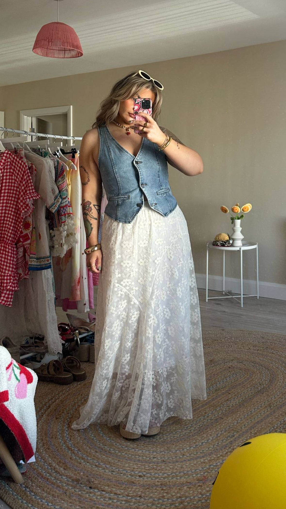 Cream Lined Lace Maxi Skirt