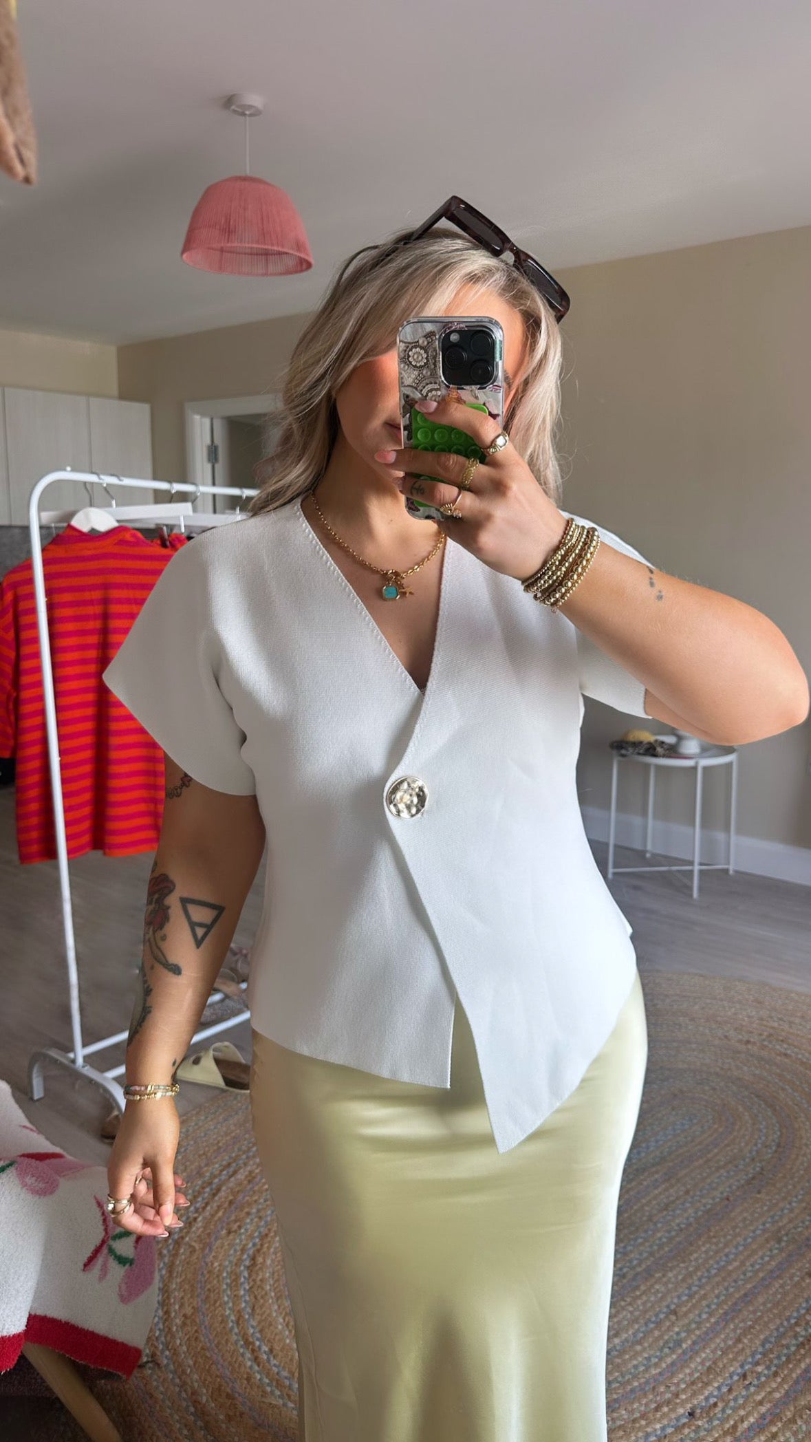 Fine Knit White Button Wrap Top