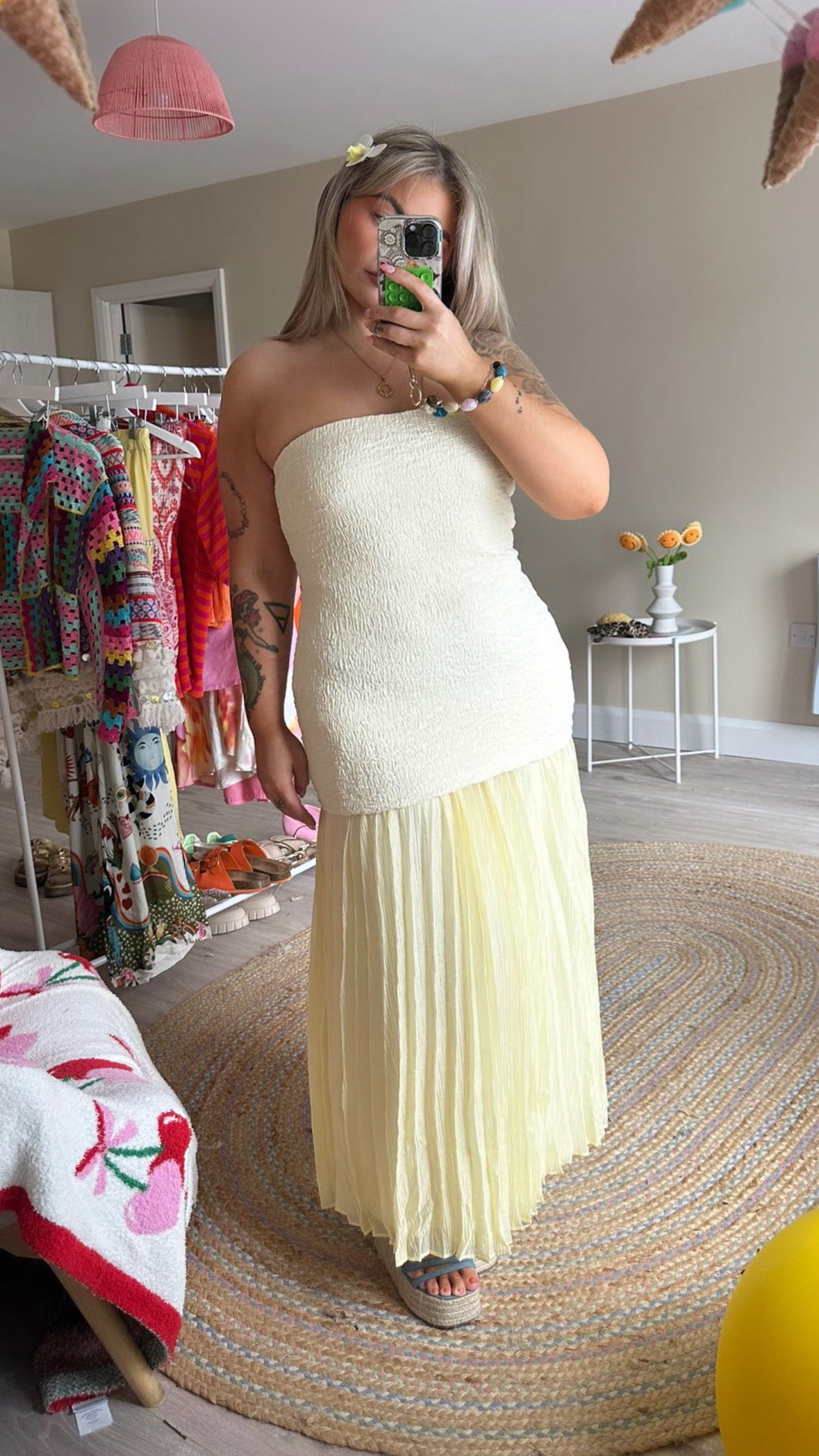 Chiffon Pleated Bandeau Maxi Dress - Yellow
