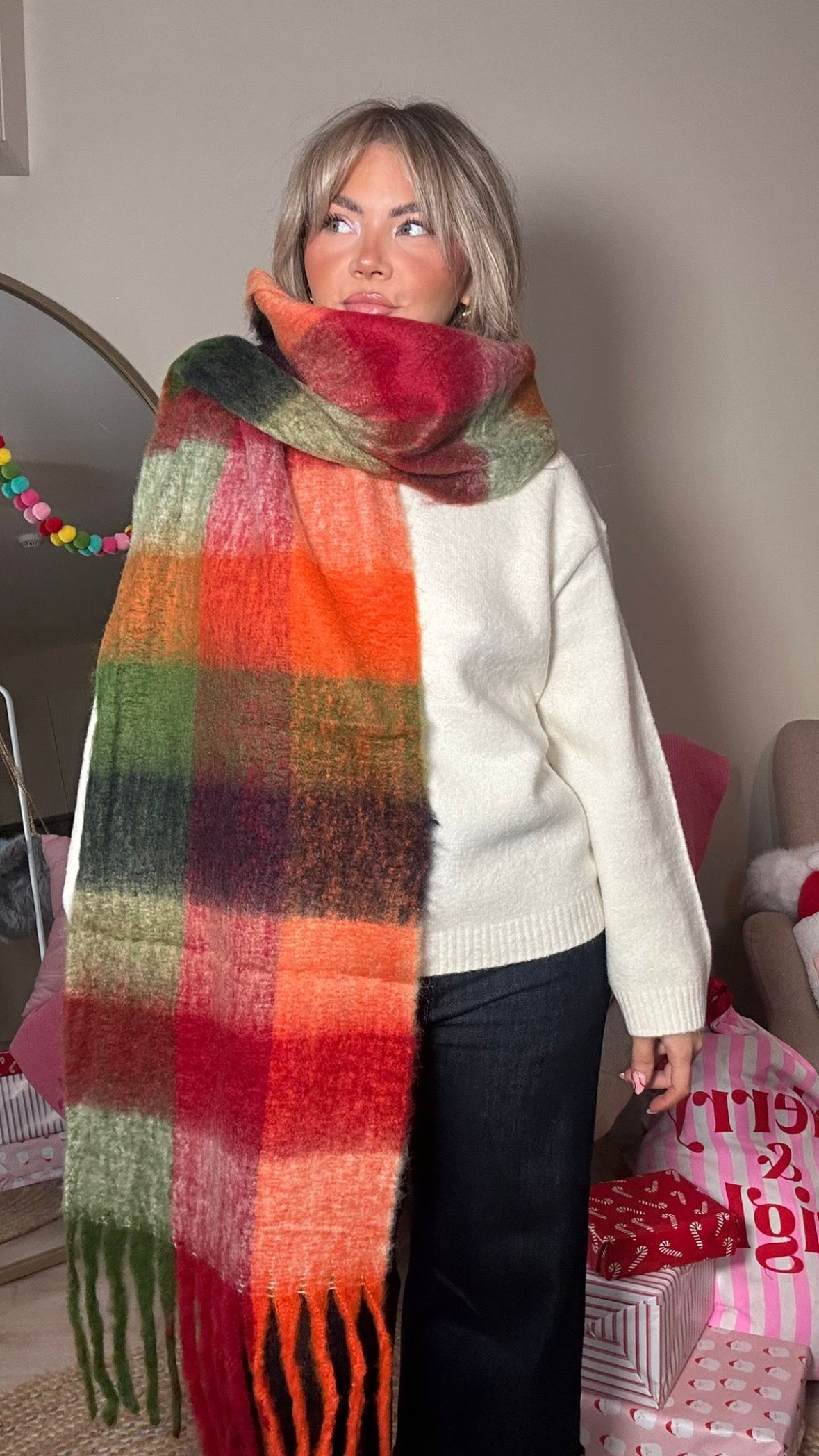 Super Soft Red Check Scarf