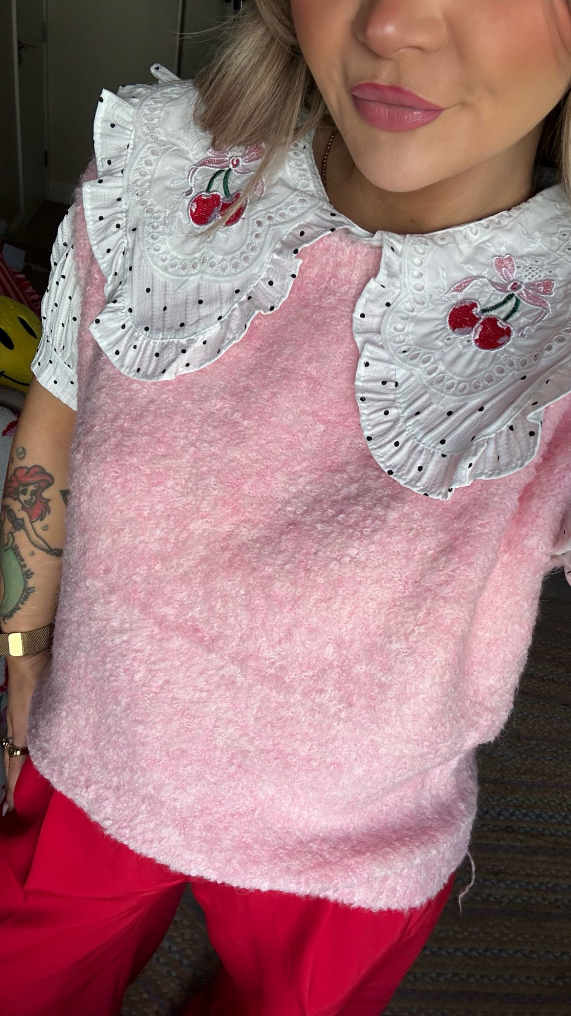 Polka Dot Cherry Collar Blouse