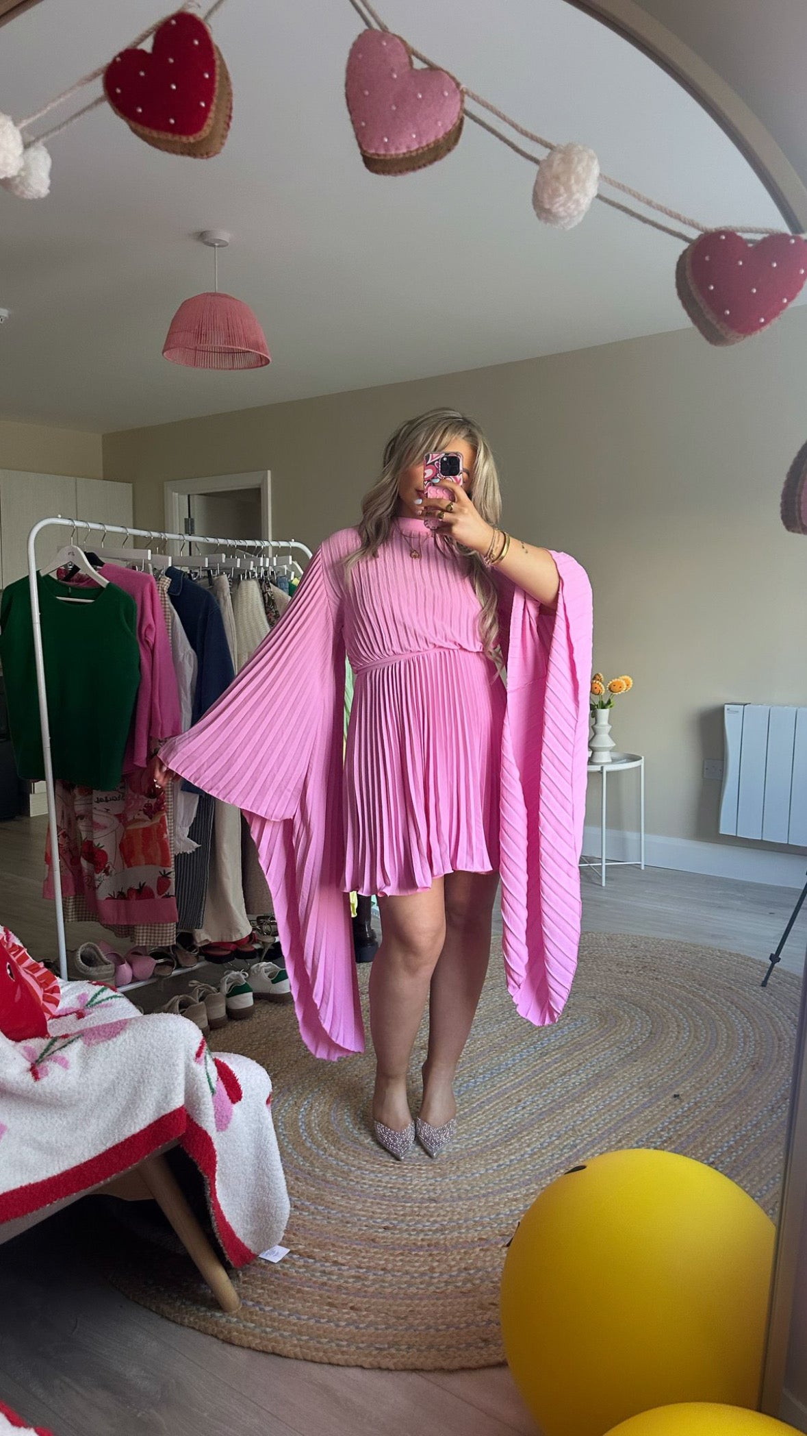 Pleated Wing Sleeve Dress - Pink (Pre-Order est 26th March)