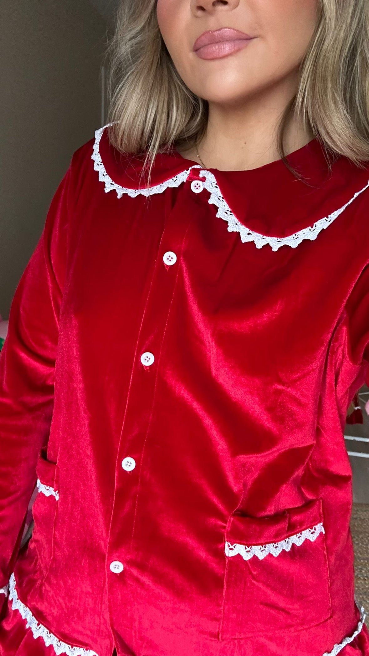 Red Velvet Trim Collar Pyjamas