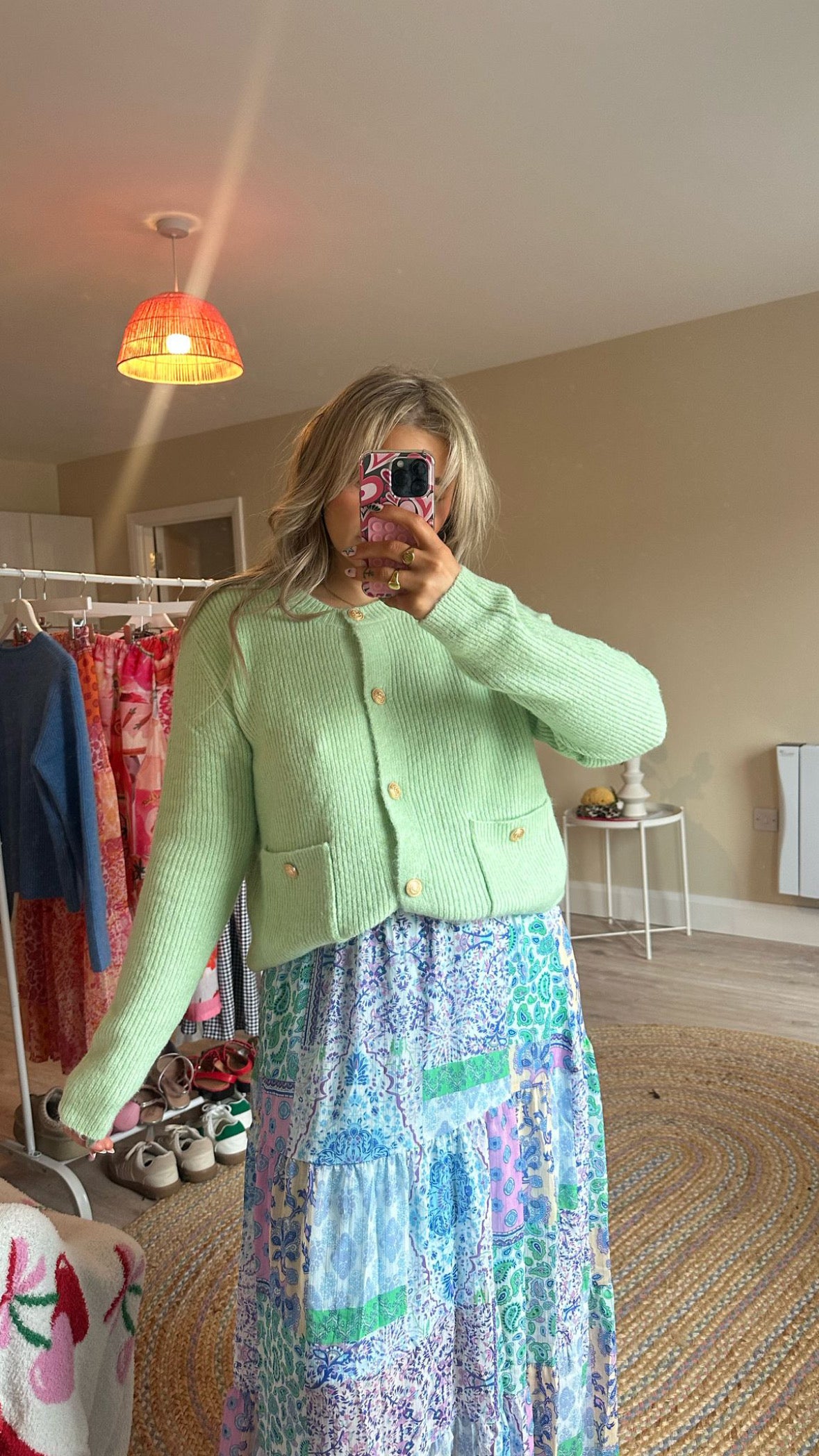 Round Neck Cardigan - Green