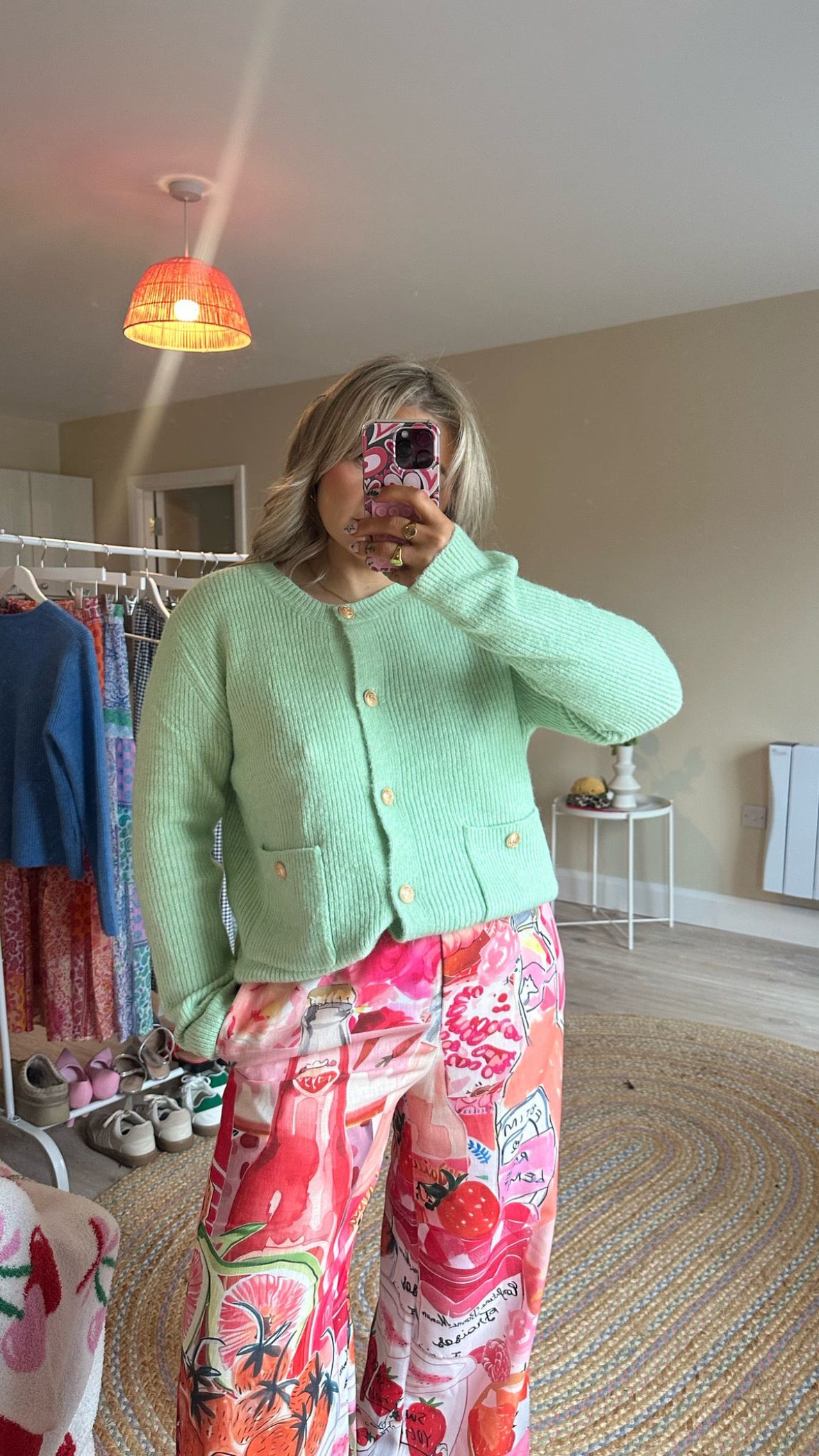 Round Neck Cardigan - Green