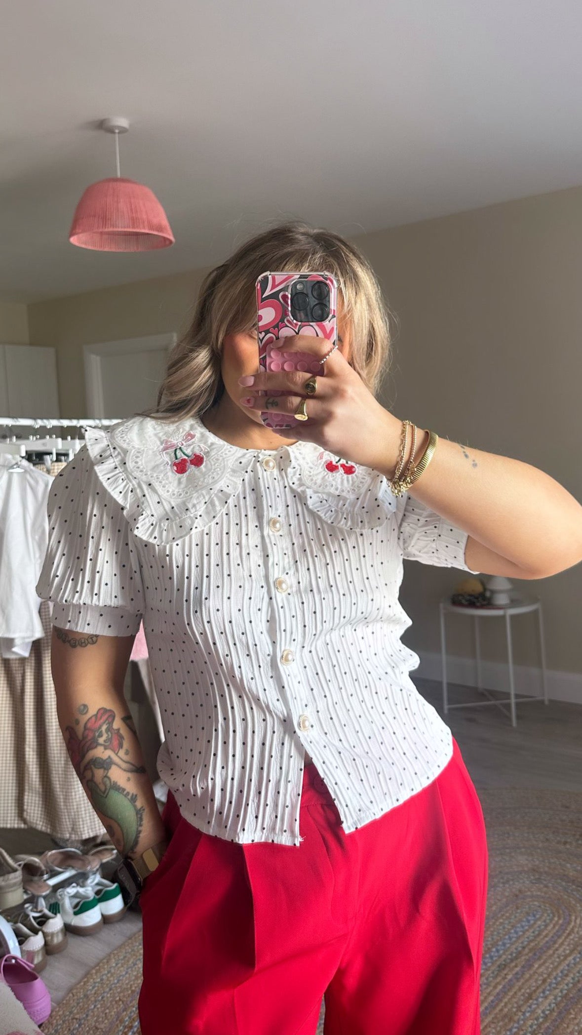 Polka Dot Cherry Collar Blouse