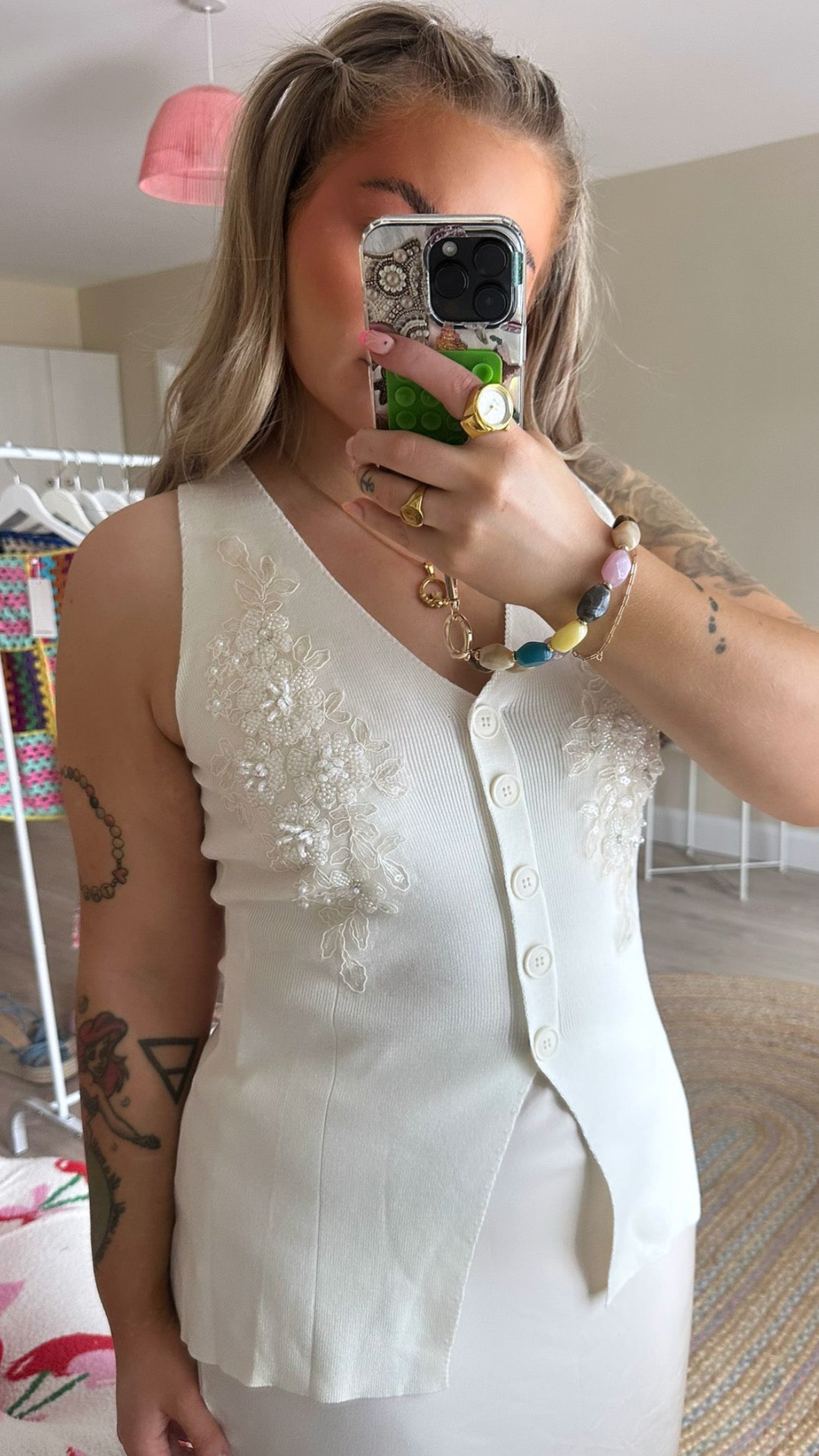 Embellished Beaded Knit Wasitcoat