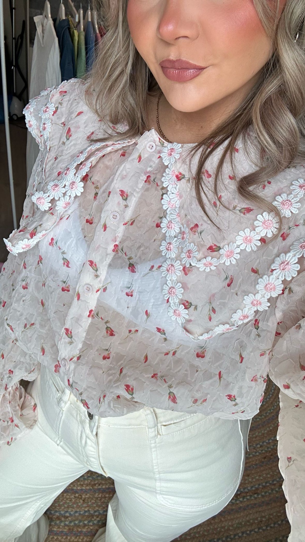 Daisy Wide Collar Chiffon Blouse - Pink