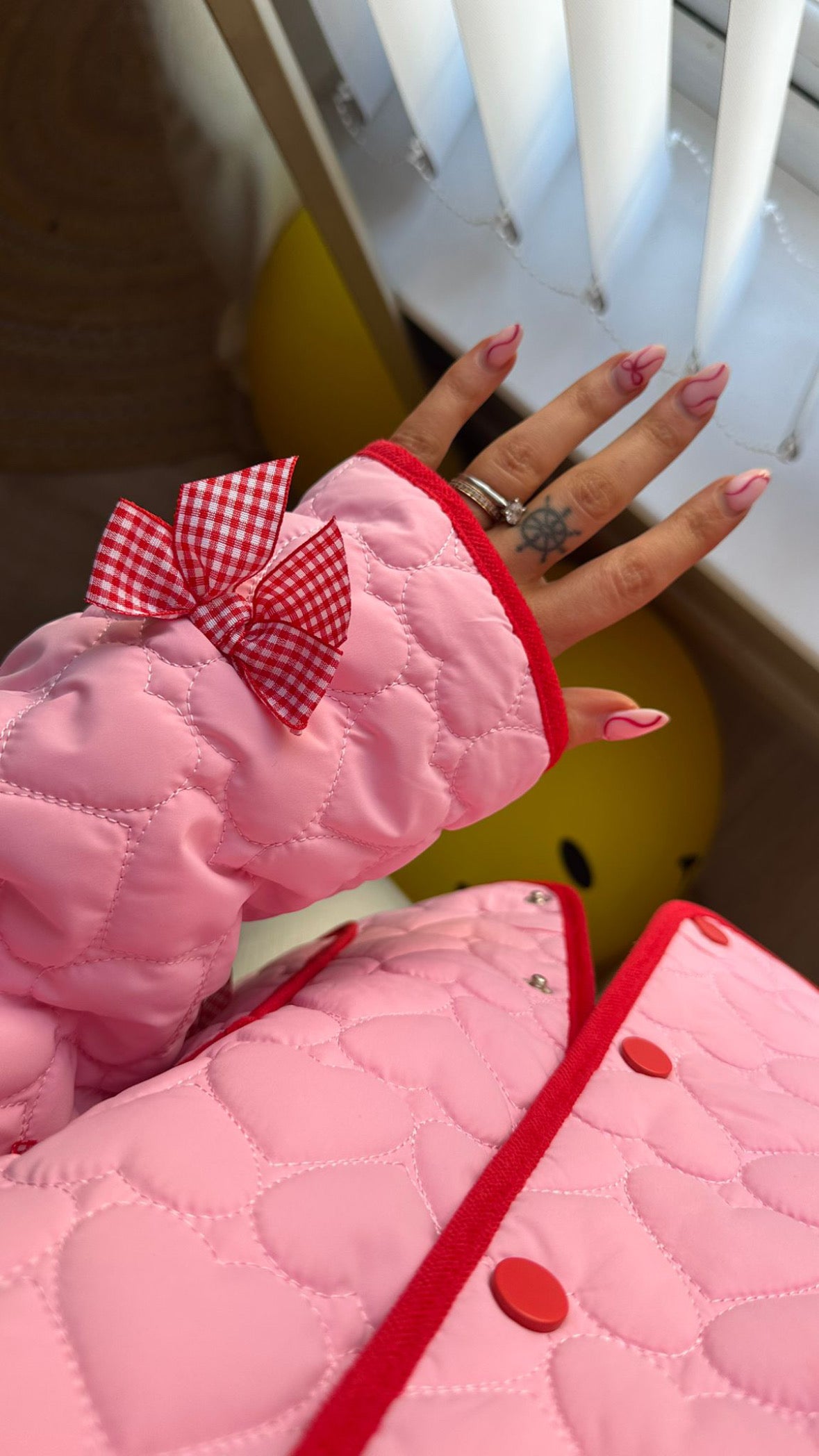 Pink Heart Jacket with Gingham Bow Detail