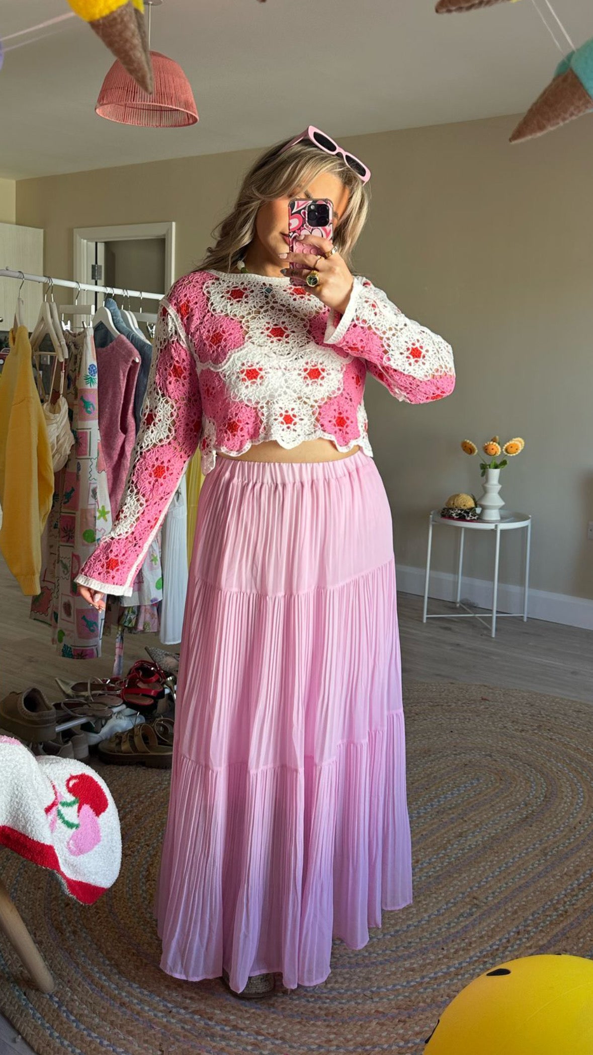 Pink and Red Crochet Jumper