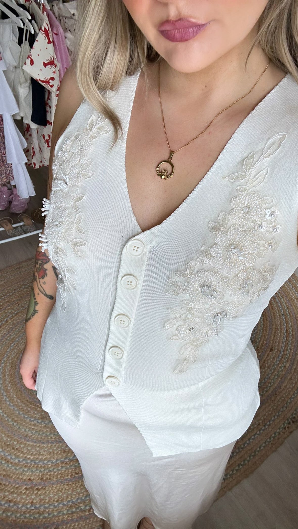 Embellished Beaded Knit Wasitcoat