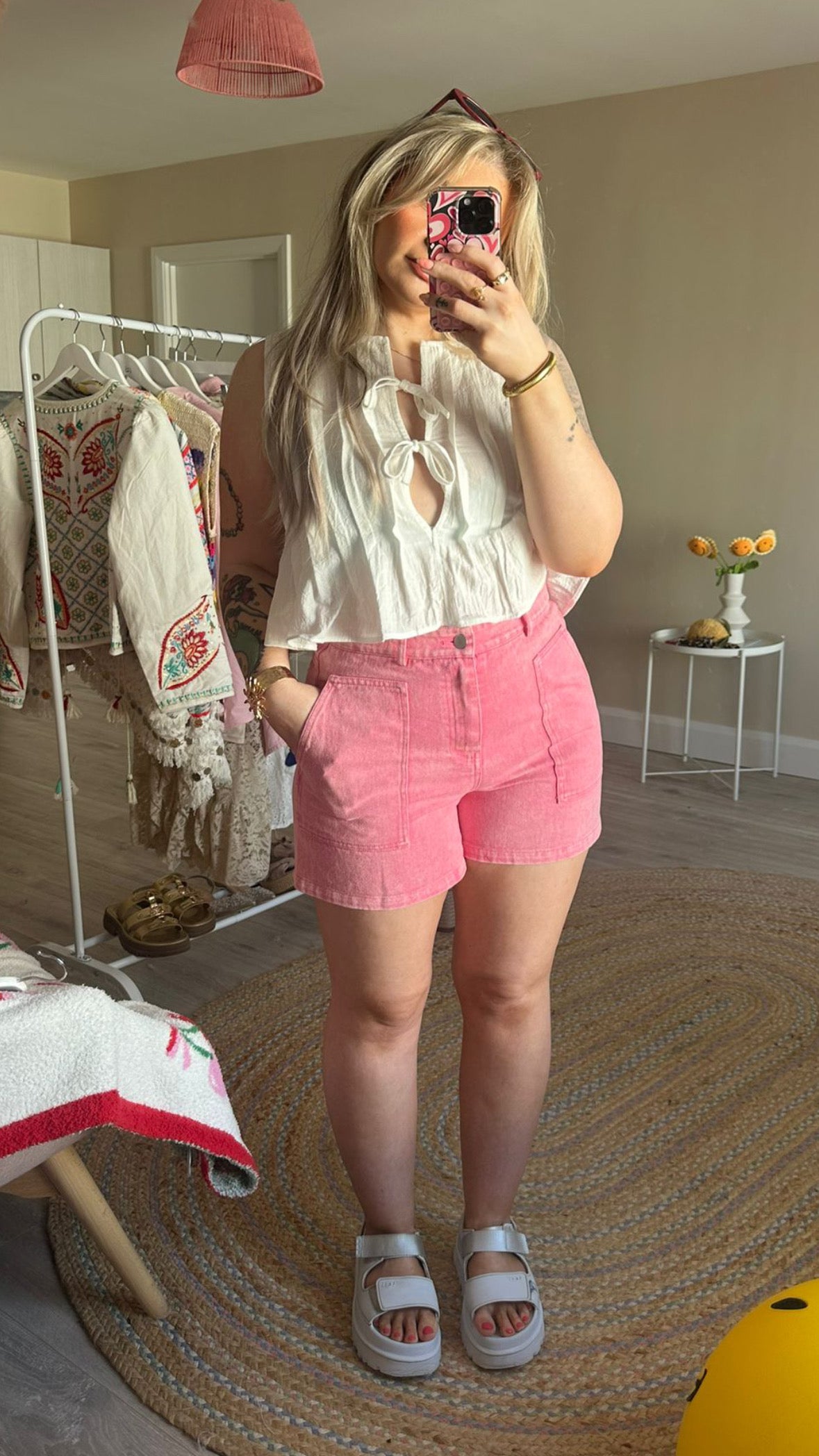 Pink Square Pocket Shorts