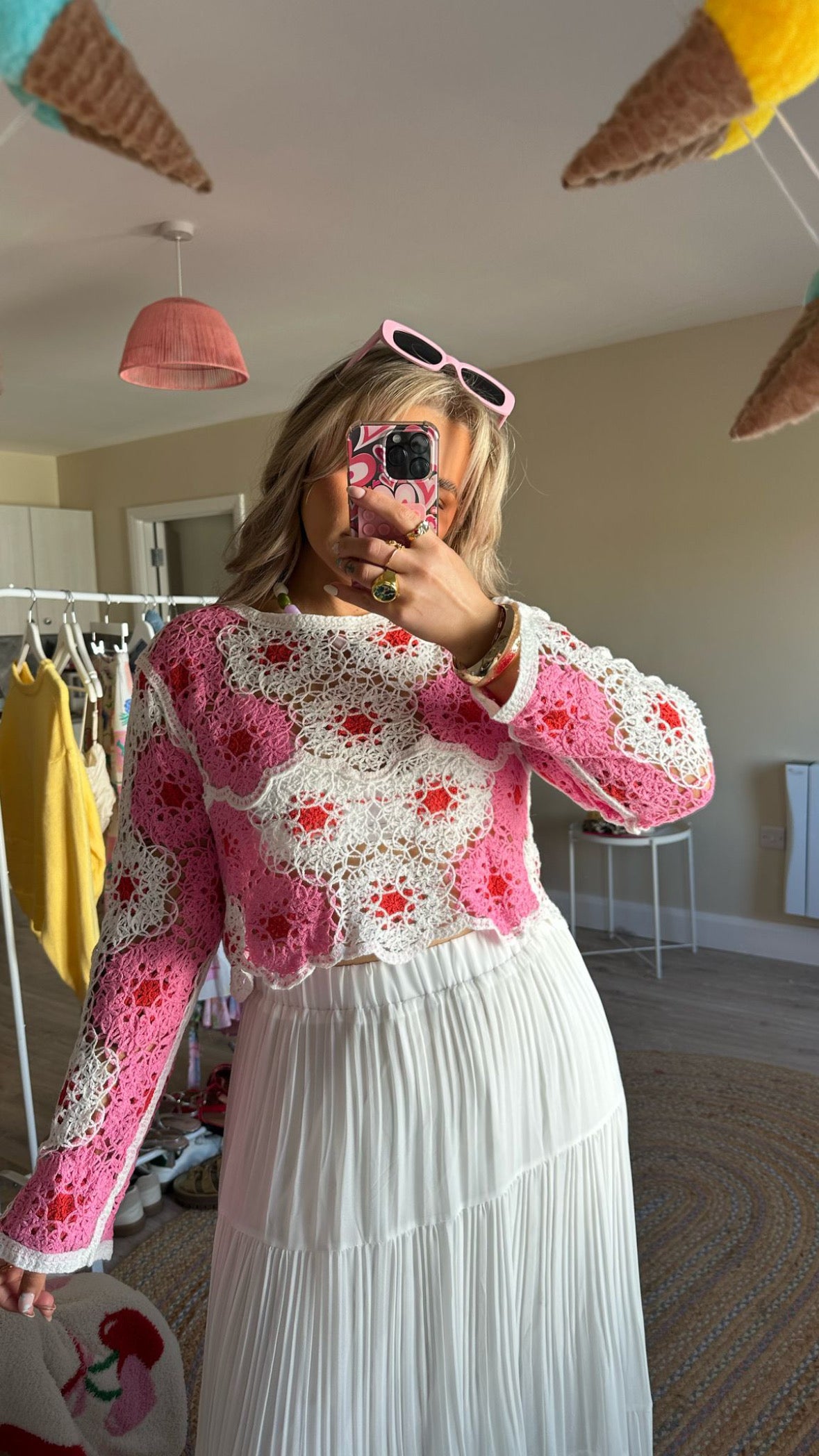 Pink and Red Crochet Jumper