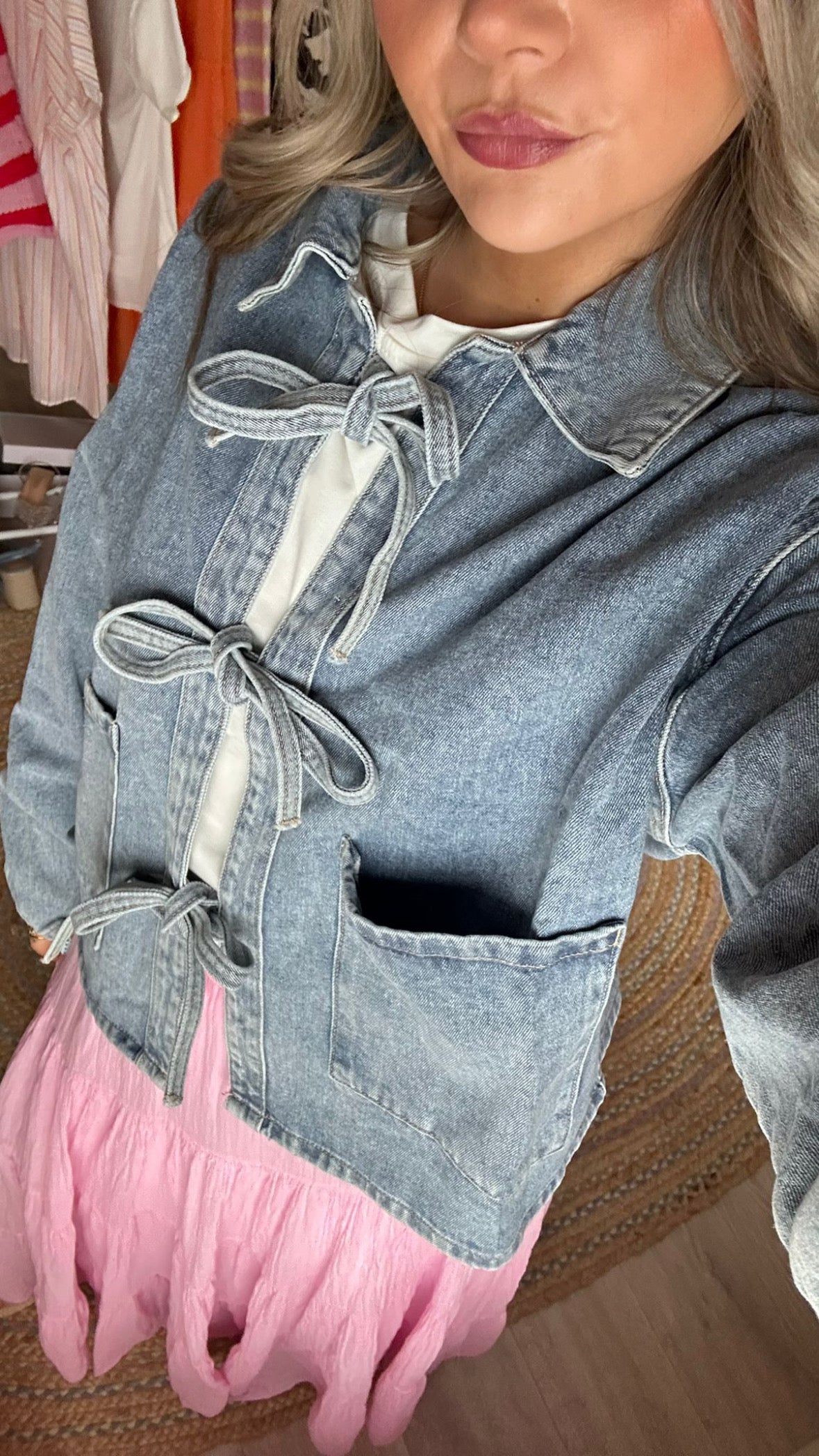 Bow Tie Front Denim Jacket