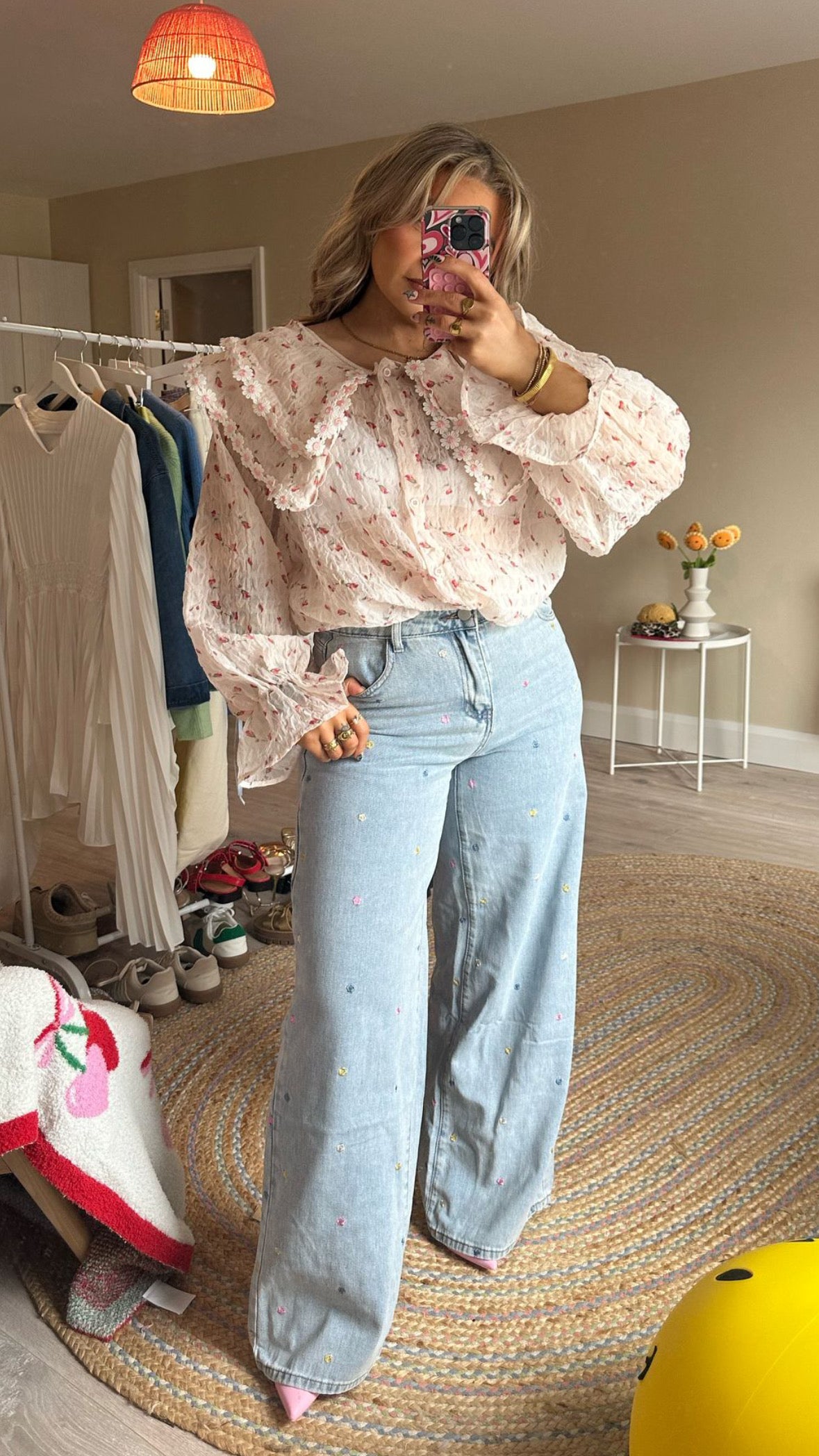 Daisy Wide Collar Chiffon Blouse - Pink
