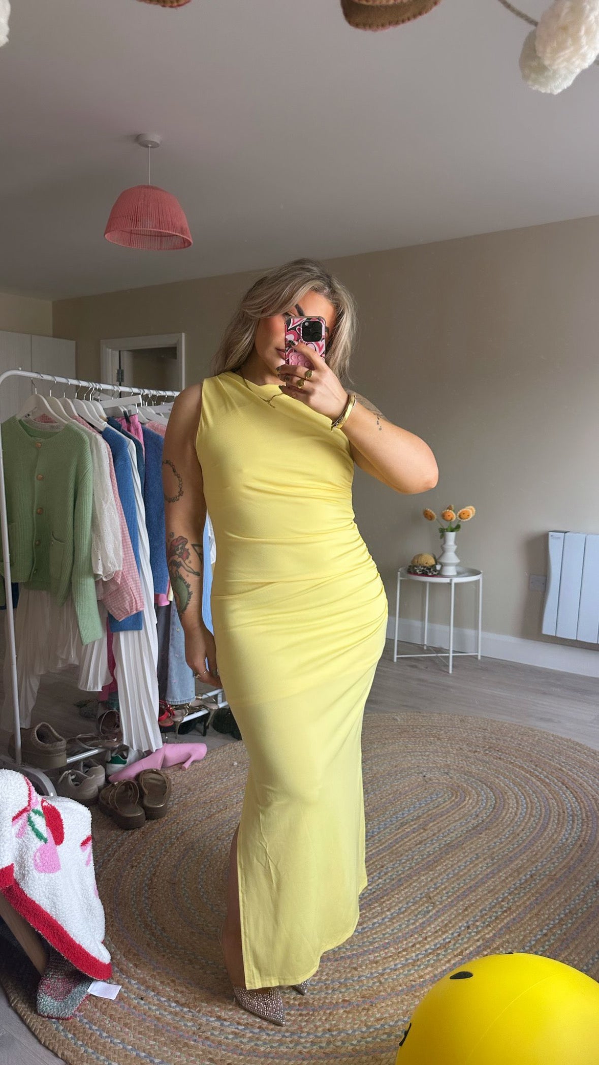 Yellow Ruched Side Midaxi Dress