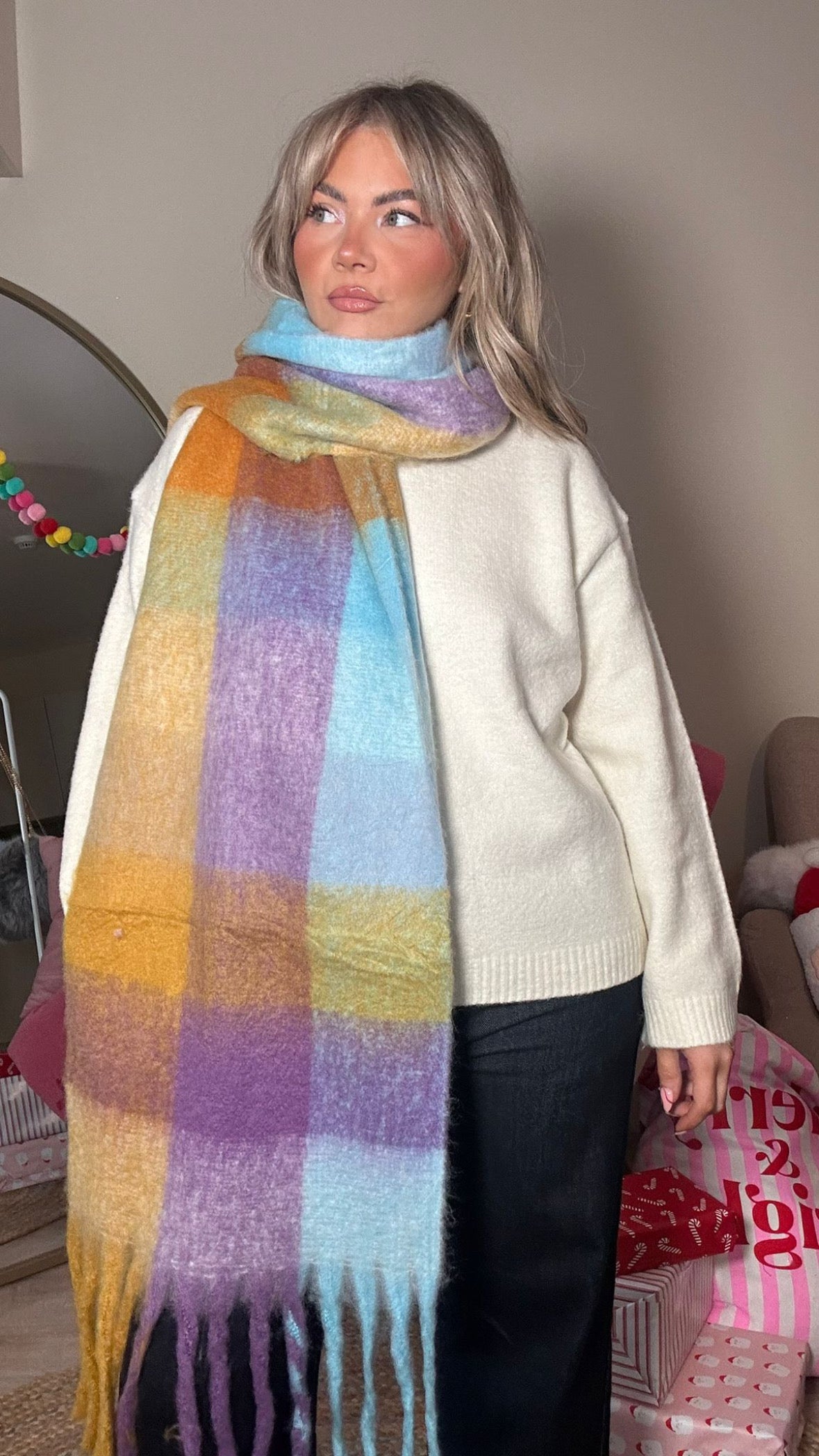 Super Soft Lilac Check Scarf