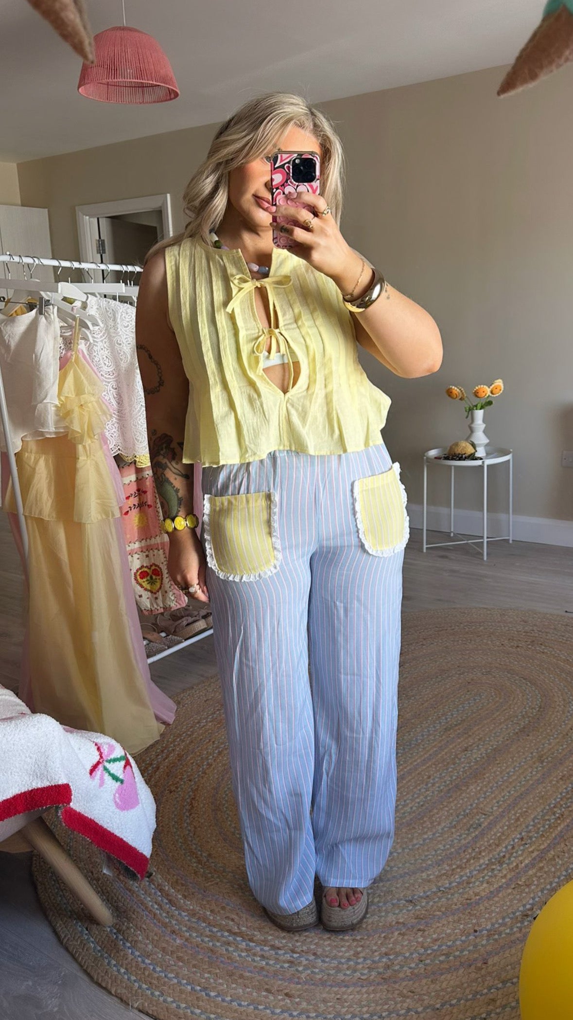 Frill Pocket Stripe Trousers - Blue