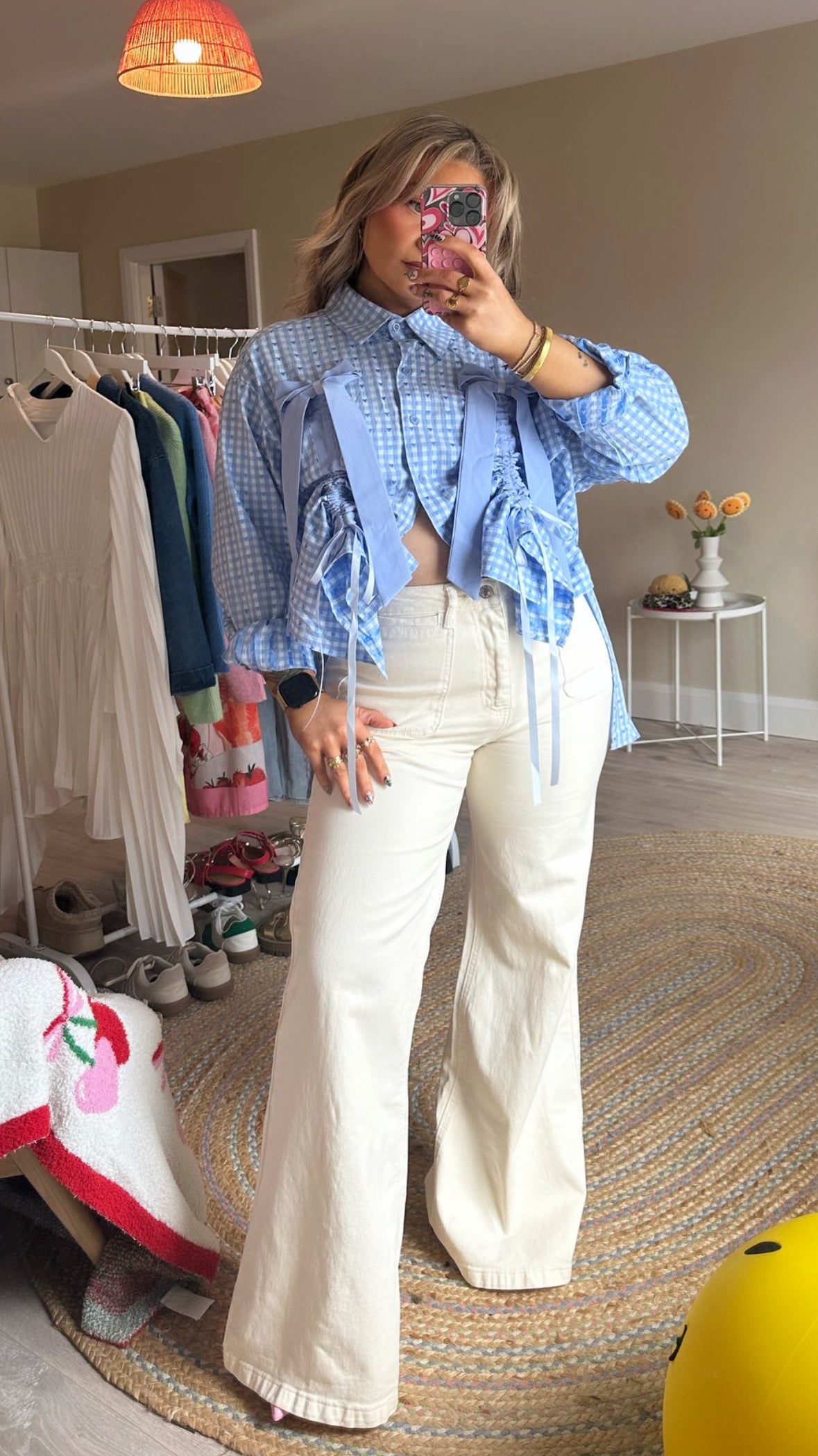 Blue Gingham Adjustable Bow Shirt
