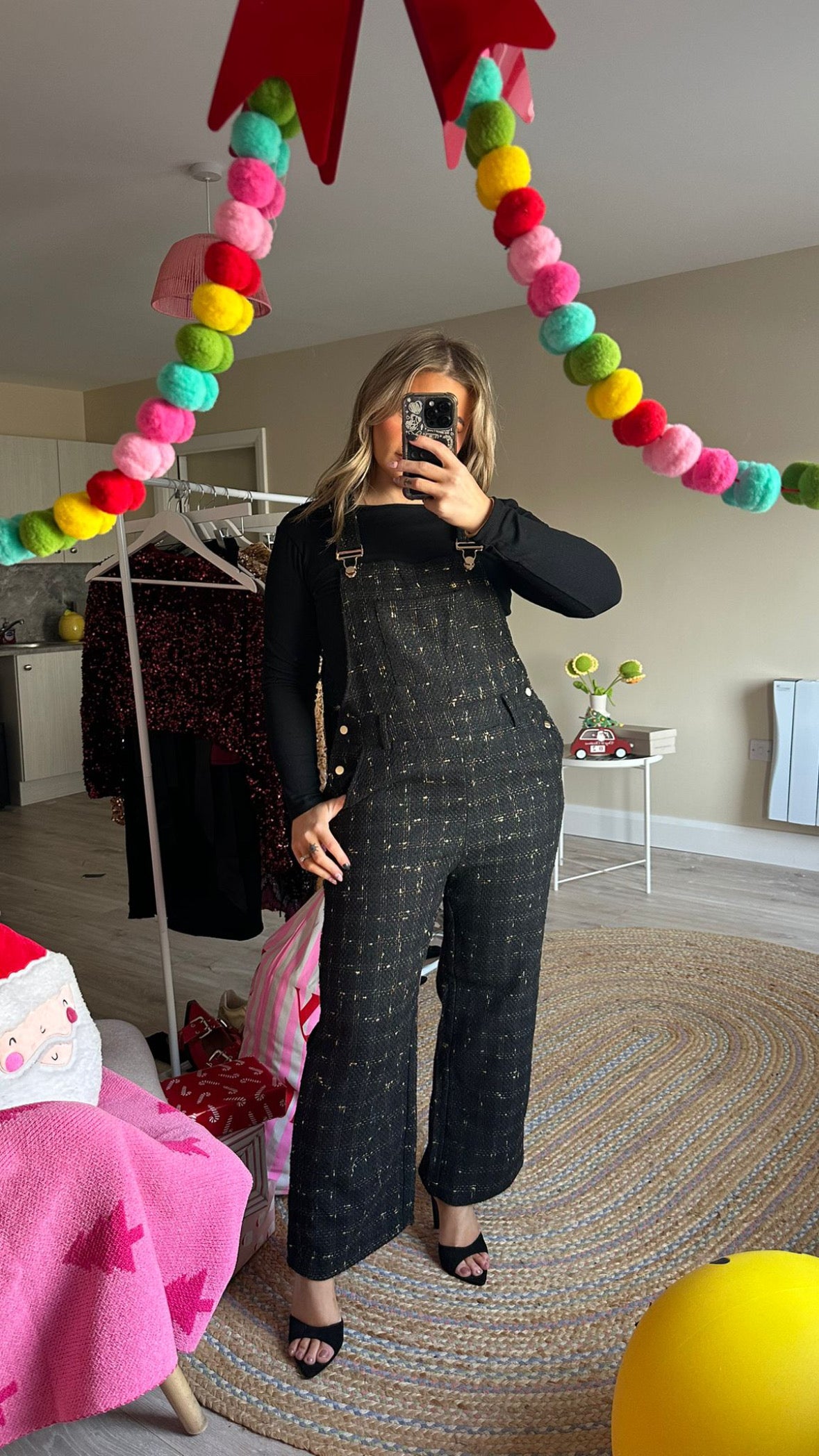 Black Boucle Sparkle Dungarees