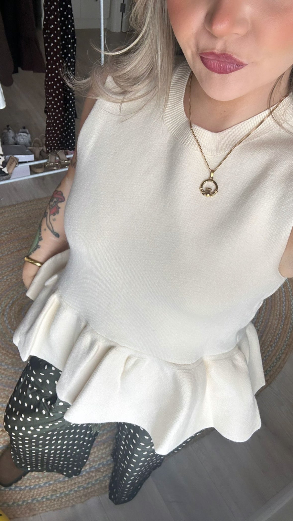 Soft Knit Peplum Top - Cream