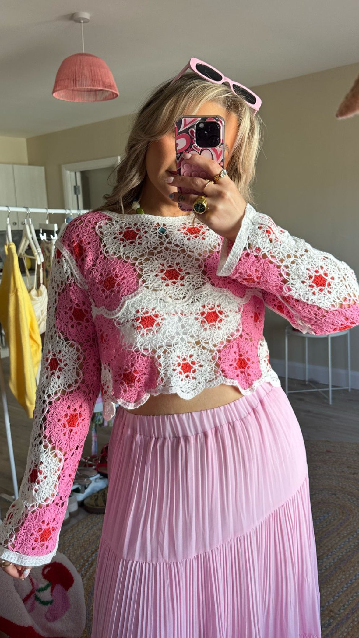 Pink and Red Crochet Jumper