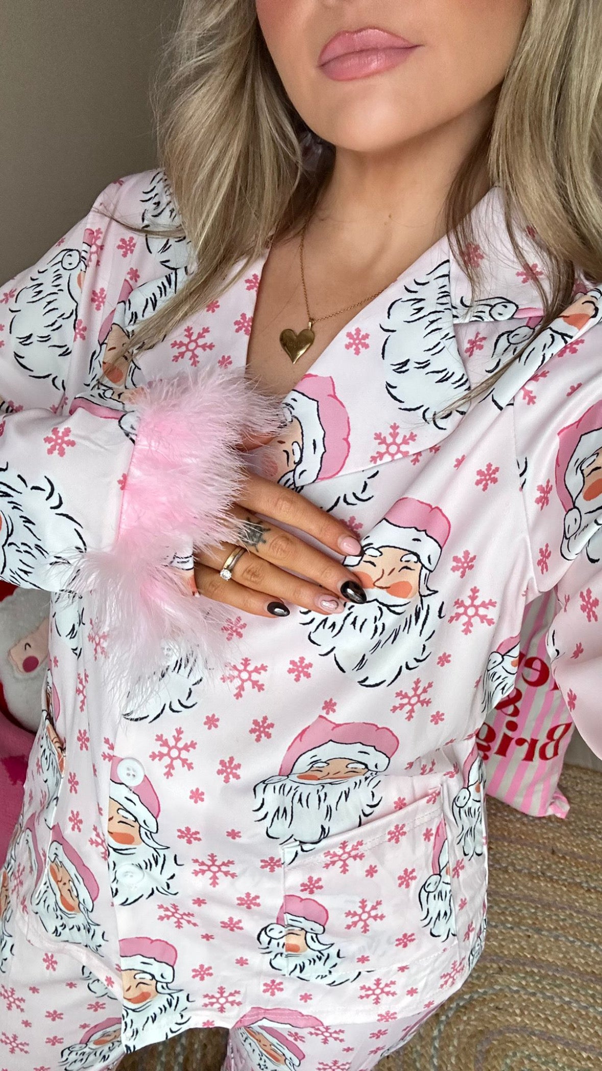 Pink Santa Feather Cuff Pyjamas