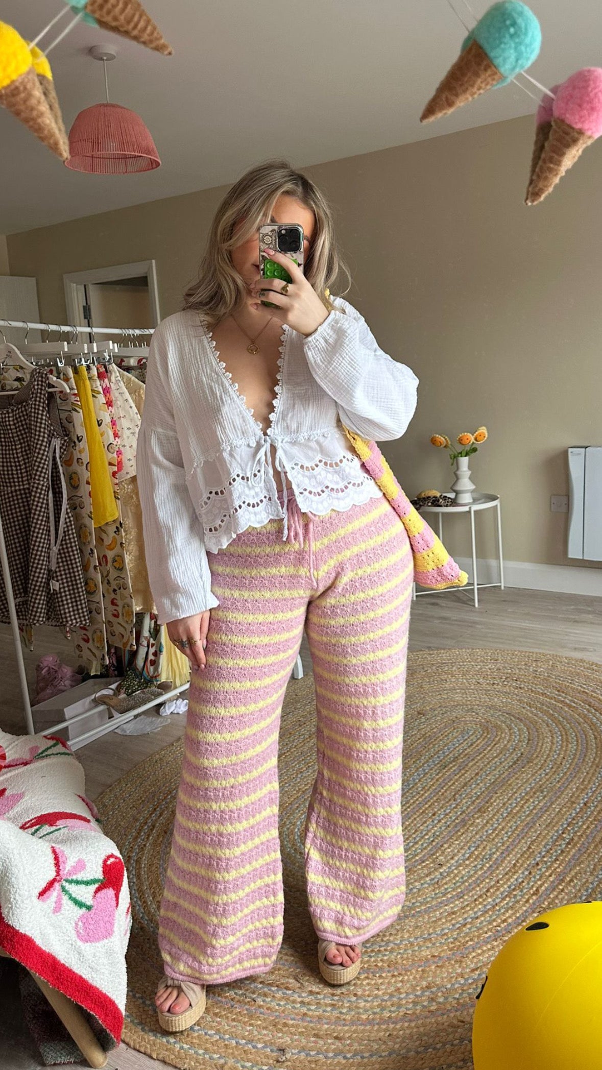Stripe Knitted Trousers - Pink/Yellow