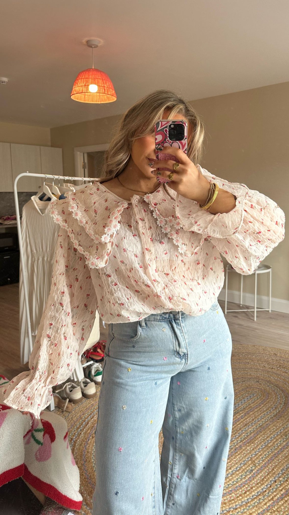Daisy Wide Collar Chiffon Blouse - Pink