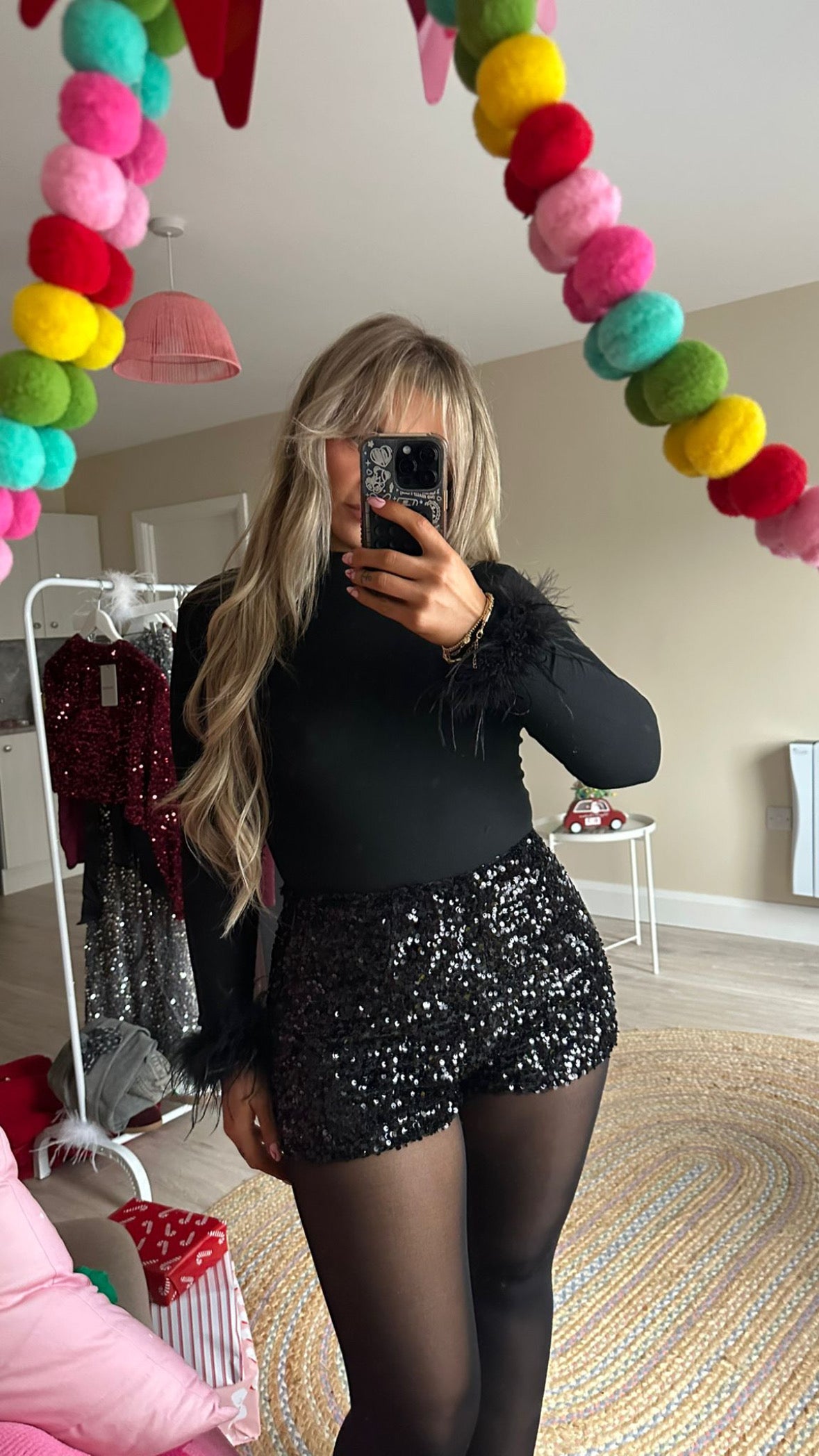 Black Sequin Mini Shorts